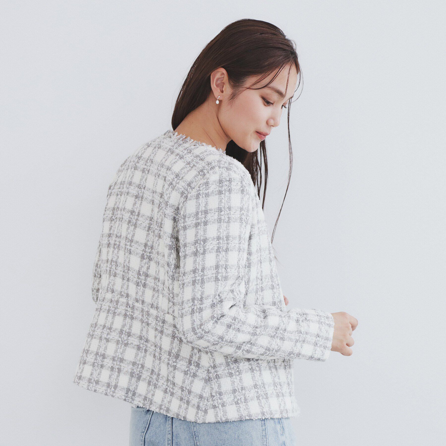 index「チェックツイードノーカラーコート/セットアップ対応【洗える】」|ノーカラーコート|