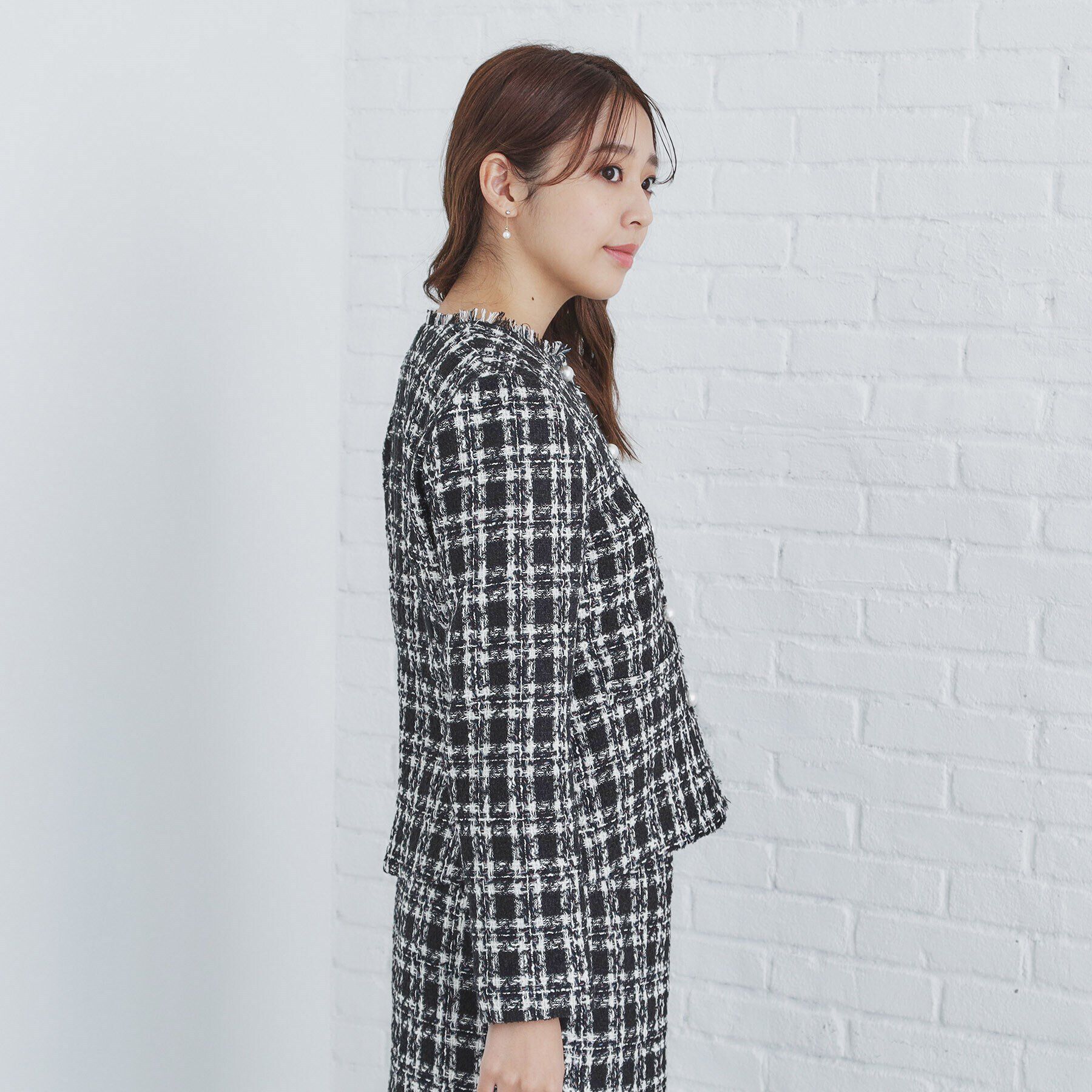 index「チェックツイードノーカラーコート/セットアップ対応【洗える】」|ノーカラーコート|