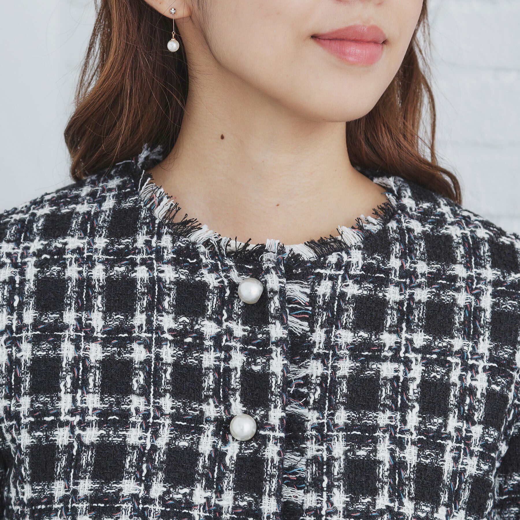 index「チェックツイードノーカラーコート/セットアップ対応【洗える】」|ノーカラーコート|