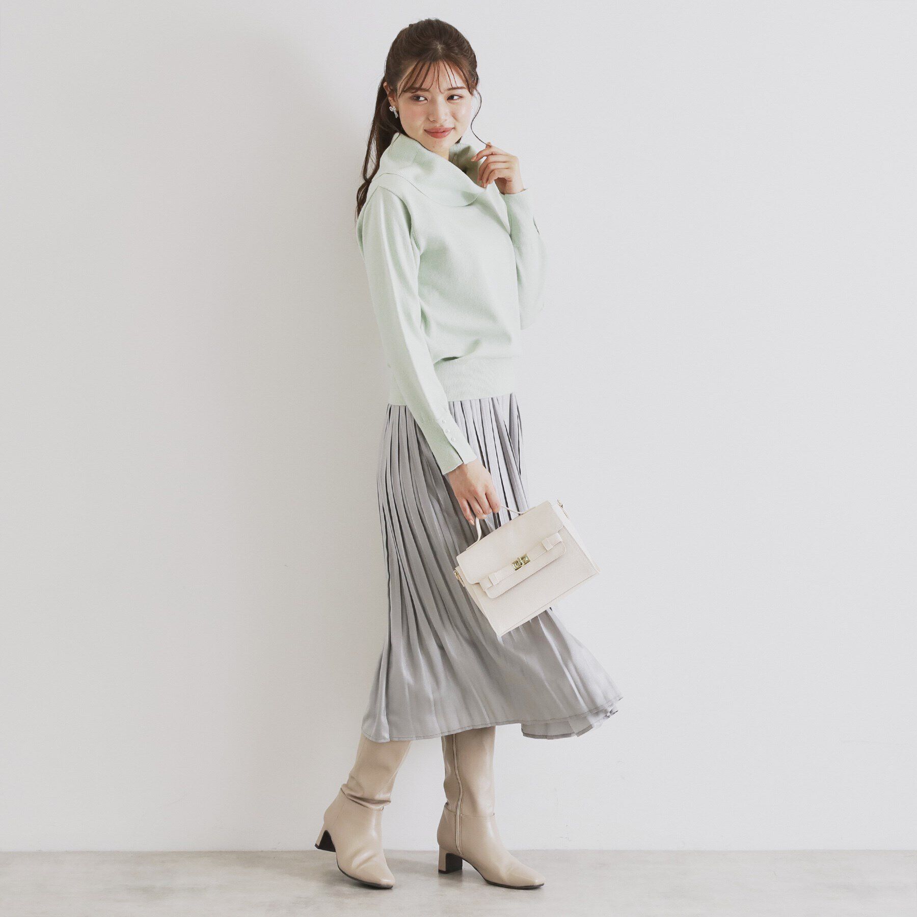 index「《8color/XS-LLsize》パール調ボタン付きオフタートルニット【洗濯機洗い可】」|ニット・セーター|