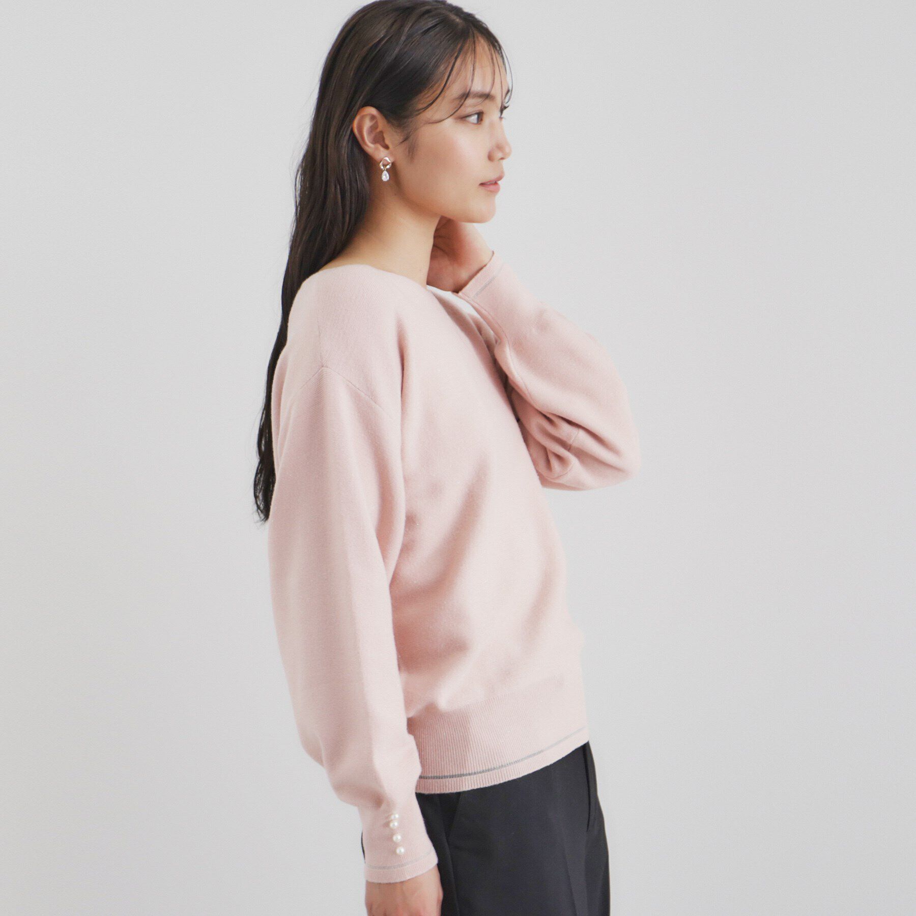 index「《6color/XS-LLsize》ボートネックドルマンニット【洗濯機洗い可】」|ニット・セーター|ライトピンク(070