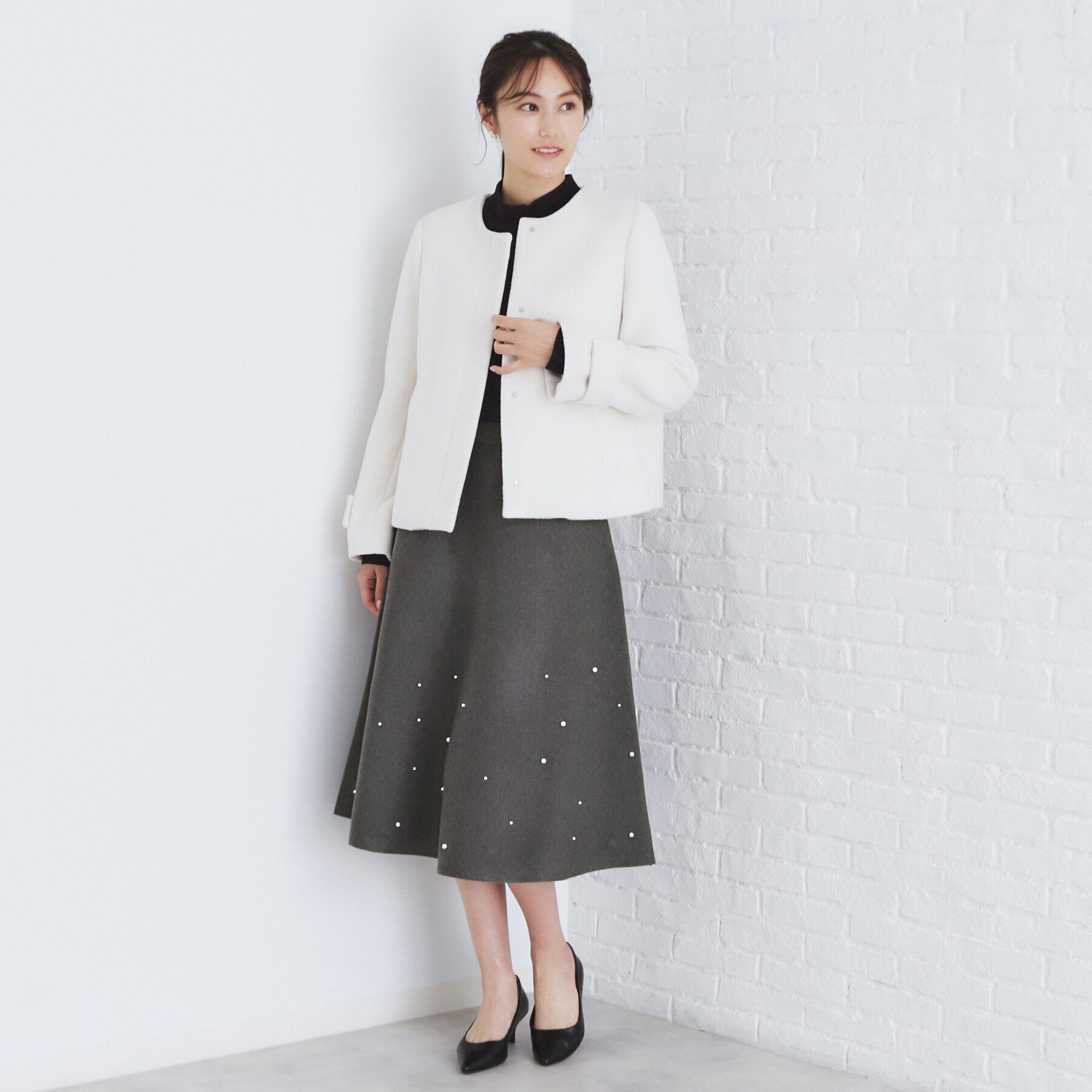 index「《美人百花掲載》パール調フレアニットスカート/セットアップ対応【洗濯機洗い可】」|スカート|