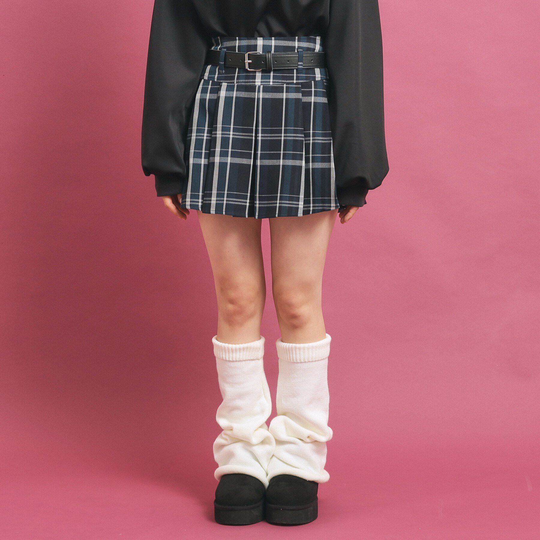 PINK-latte「チェック柄追加！ベルト付きプリーツスカート」|スカート|