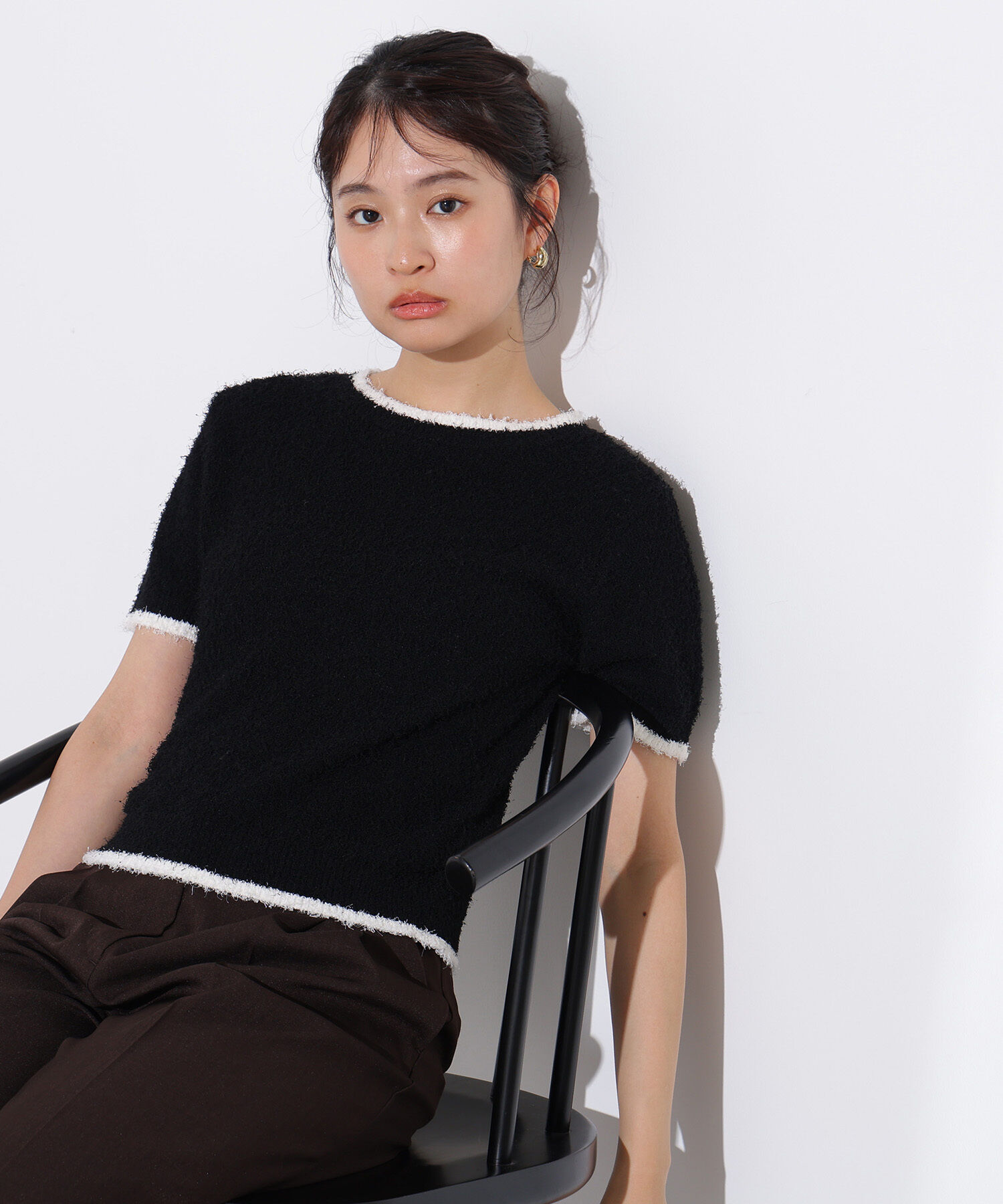  「ミニフリンジバイカラーニット」|ニット・セーター|