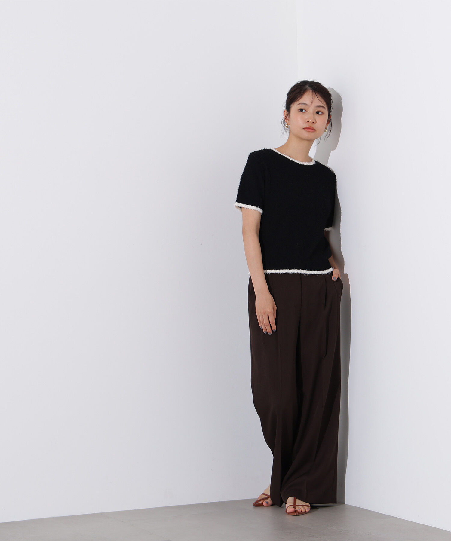  「ミニフリンジバイカラーニット」|ニット・セーター|