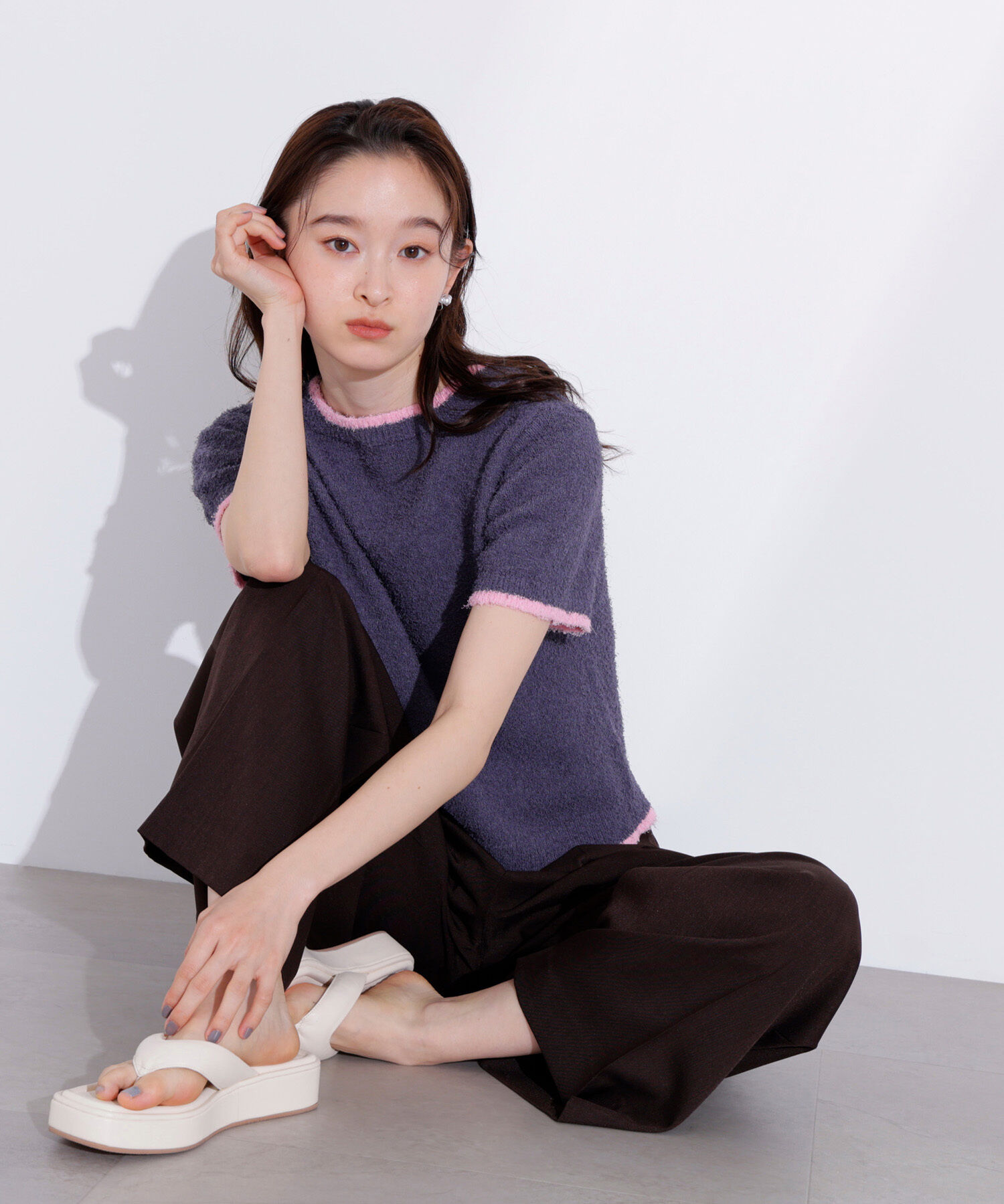  「ミニフリンジバイカラーニット」|ニット・セーター|