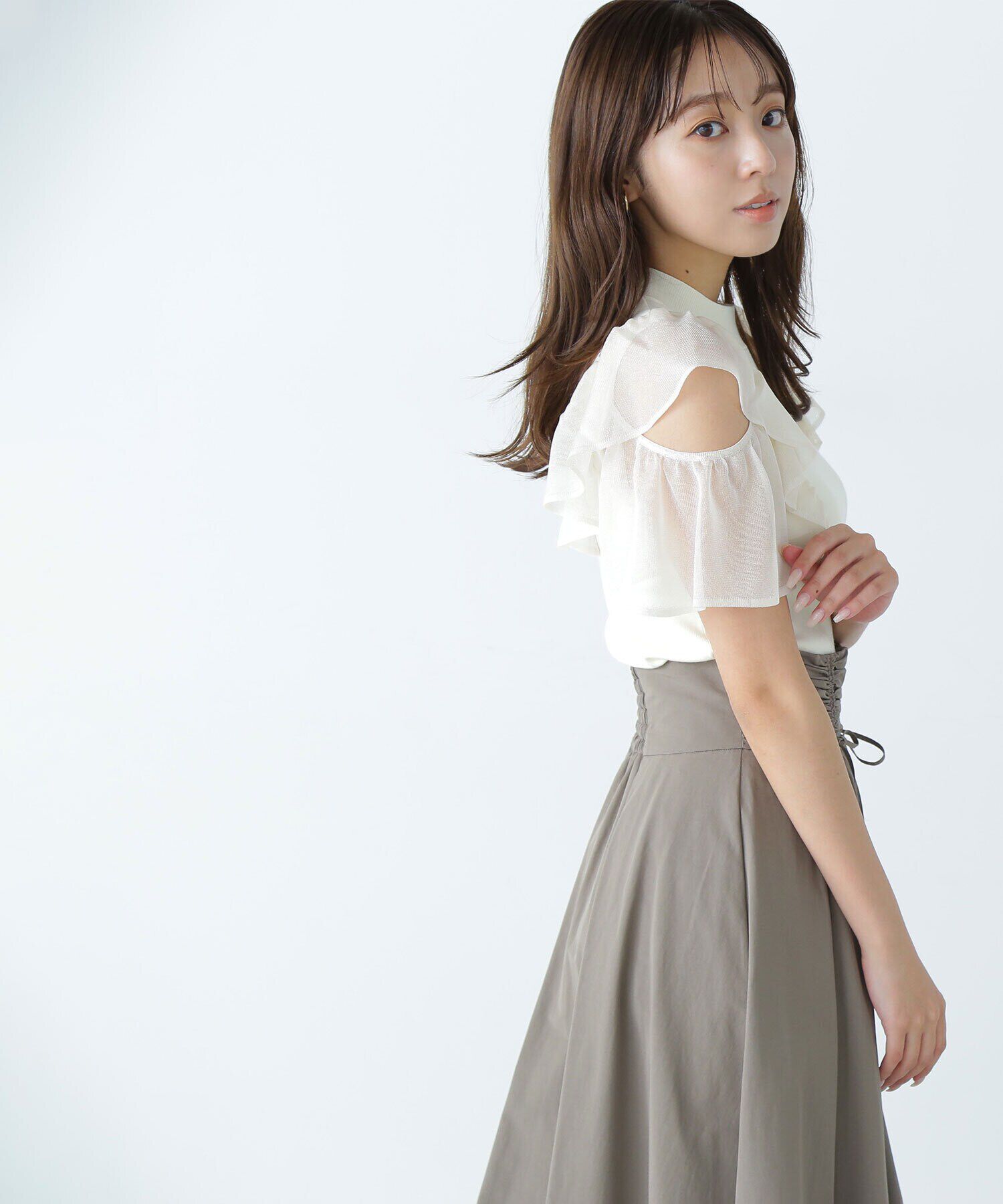  「ラッフルシアースリーブニット」|ニット・セーター|オフ1