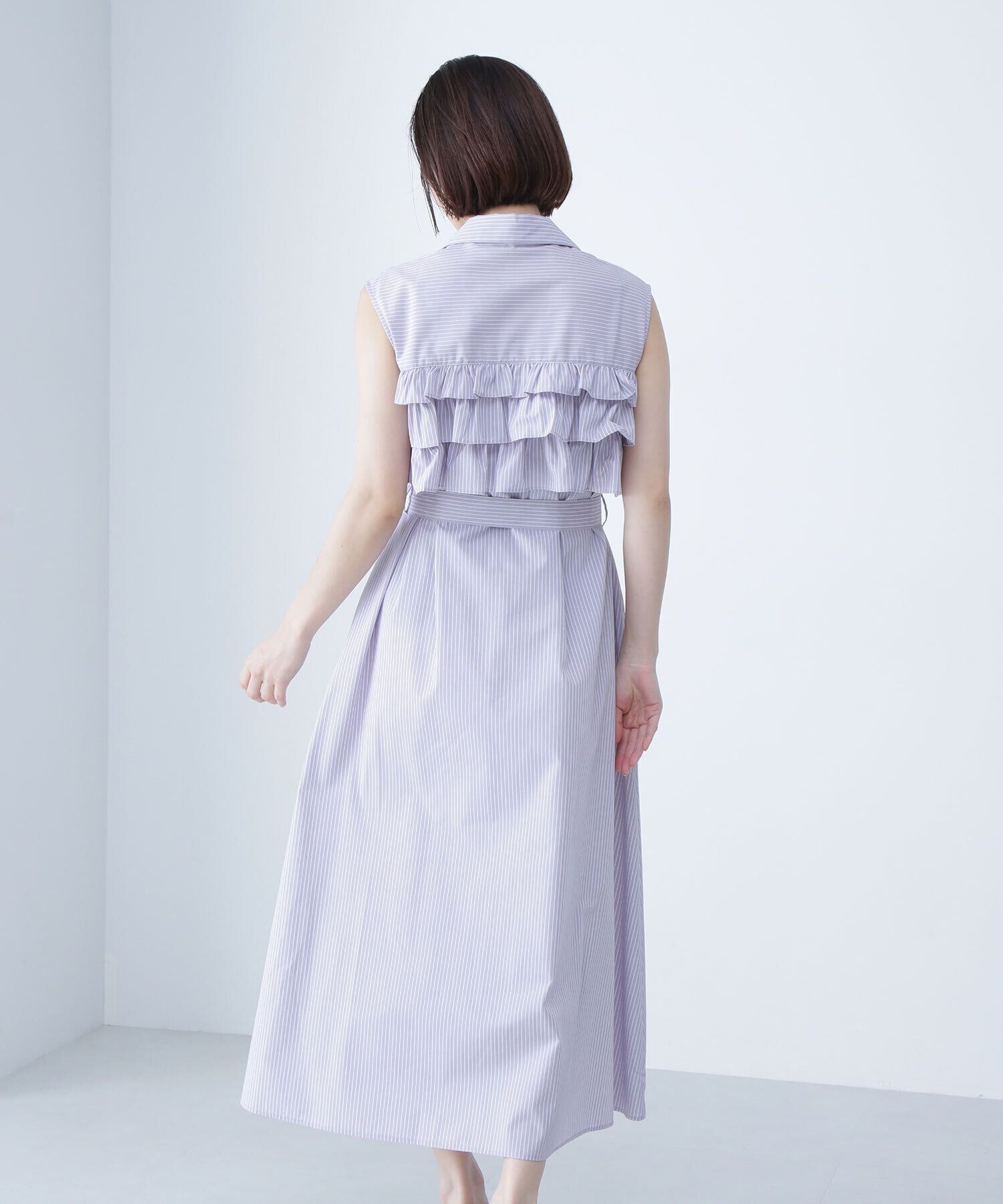  「ベルテッドフリルシャツワンピース」|ワンピース|