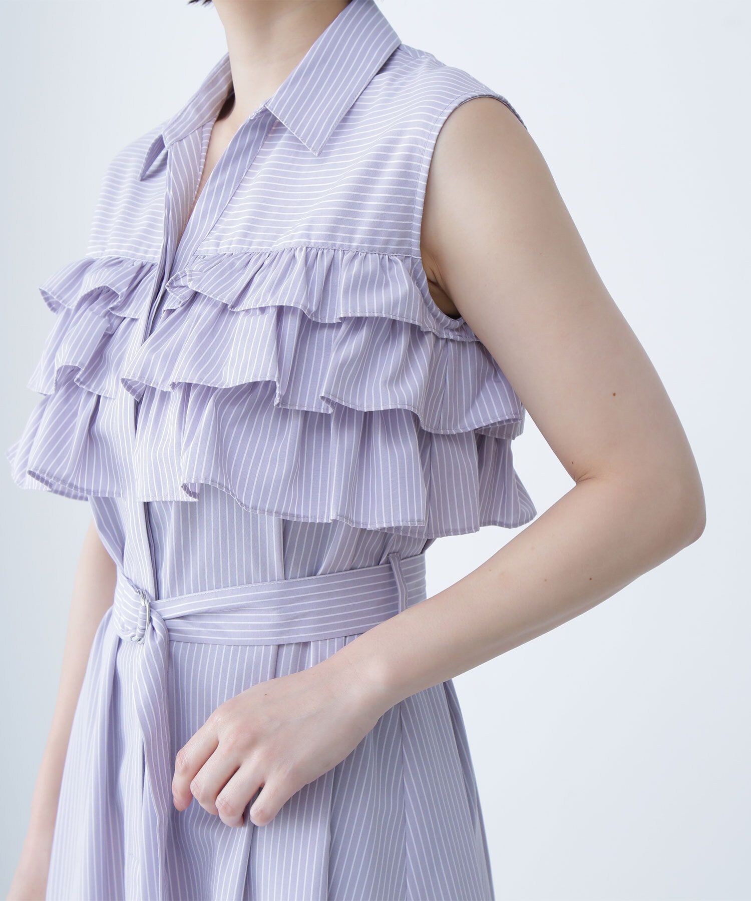  「ベルテッドフリルシャツワンピース」|ワンピース|