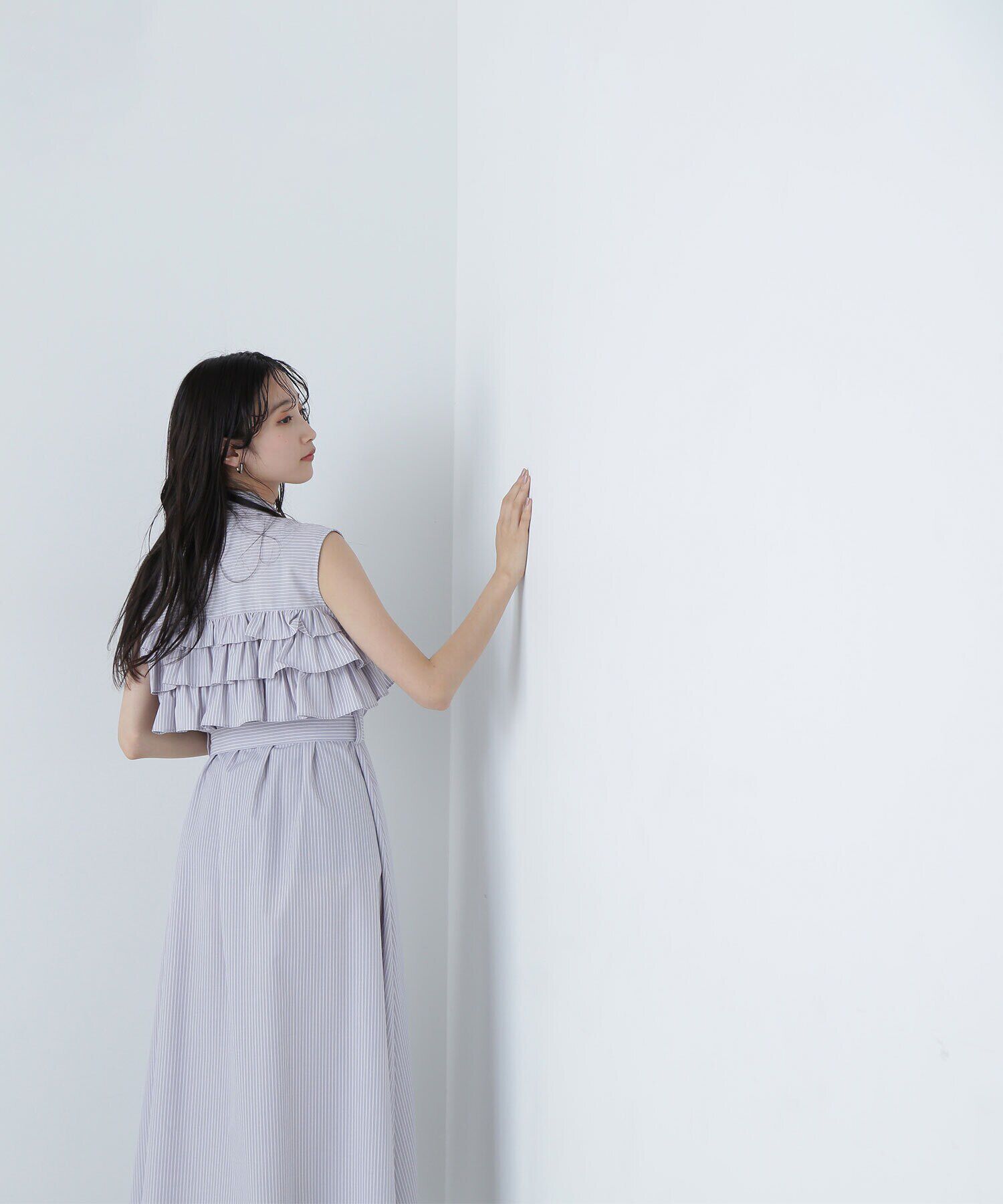  「ベルテッドフリルシャツワンピース」|ワンピース|