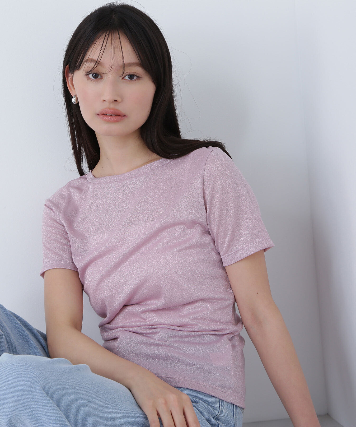  「ラメボートネックカットソー」|Tシャツ・カットソー|ピンク