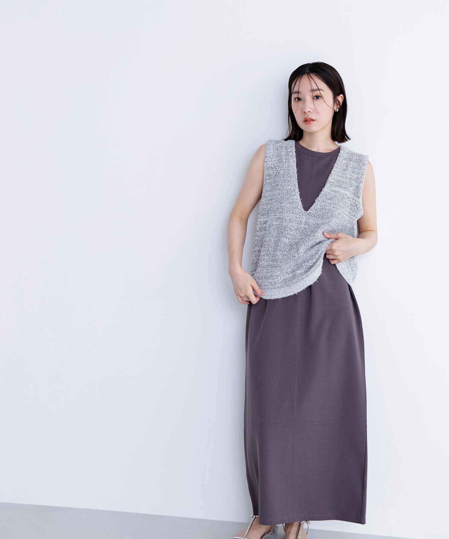  「Vネックニットベスト＆ナローワンピース」|ワンピース|