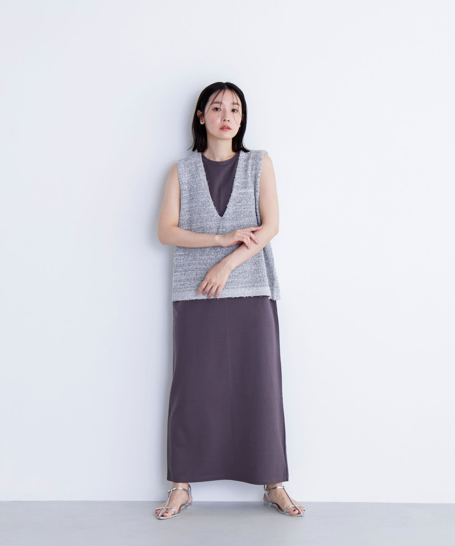  「Vネックニットベスト＆ナローワンピース」|ワンピース|