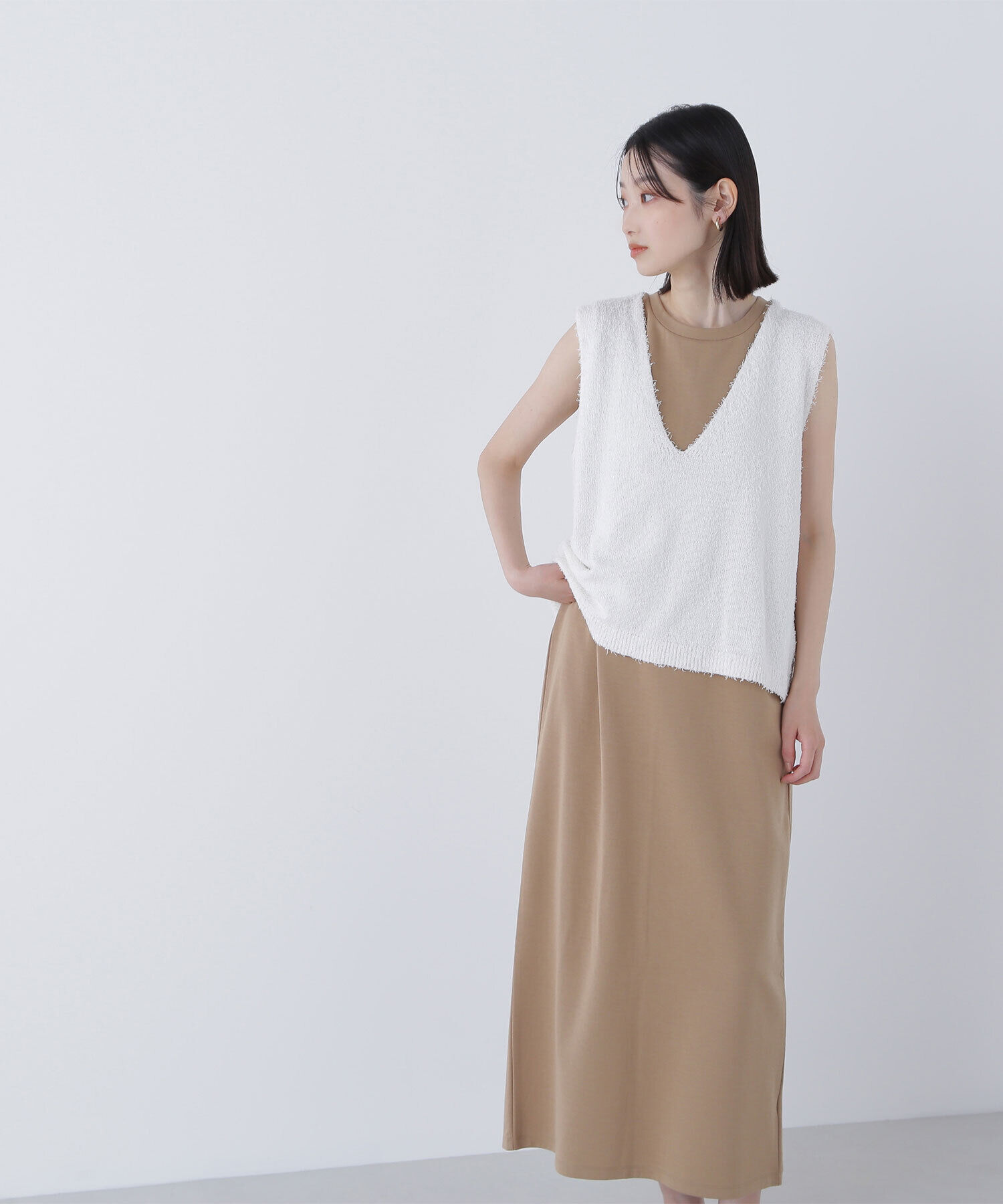  「Vネックニットベスト＆ナローワンピース」|ワンピース|