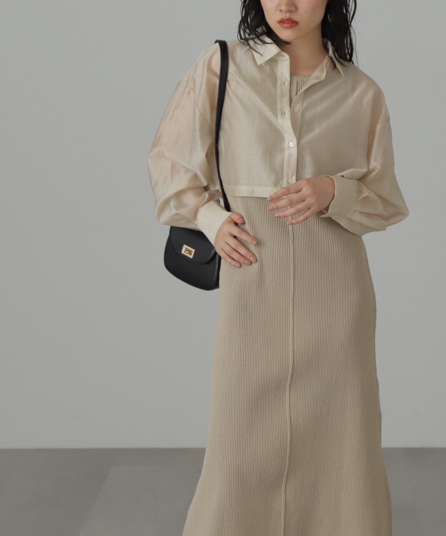  「シアーシャツ&times;ニットタンクワンピースセット」|ワンピース|