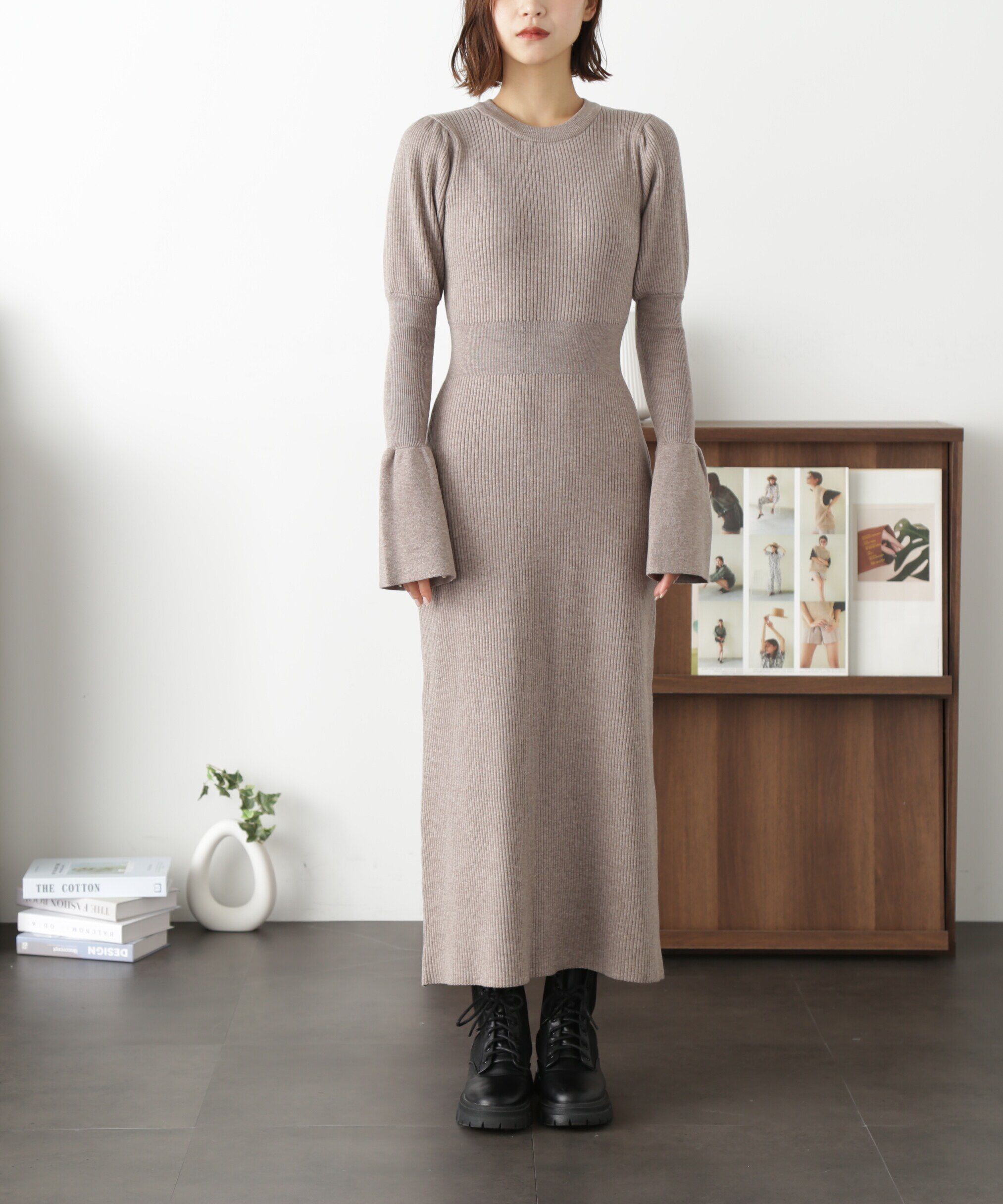  「パフスリーブリブニットワンピース」|ワンピース|