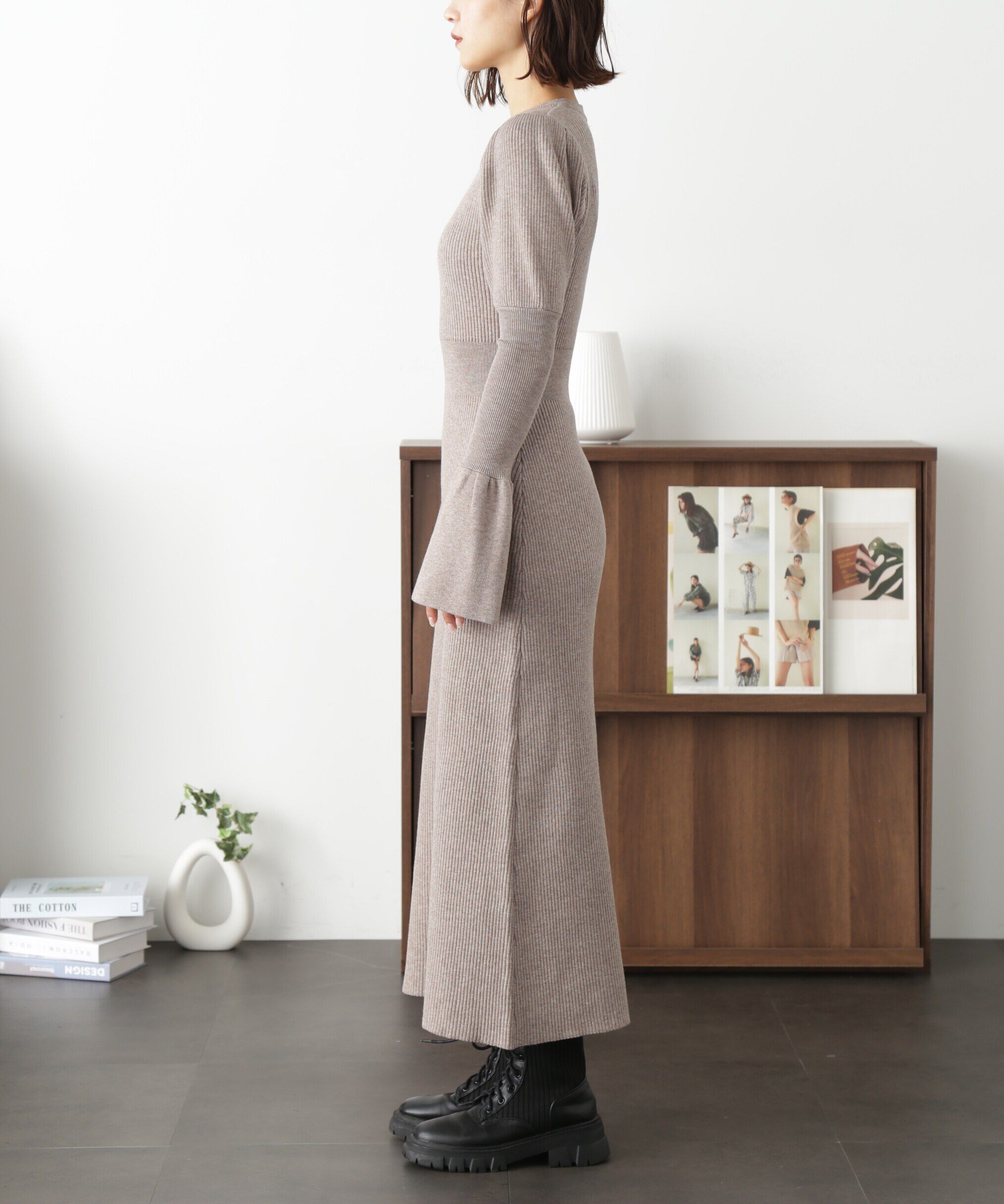  「パフスリーブリブニットワンピース」|ワンピース|