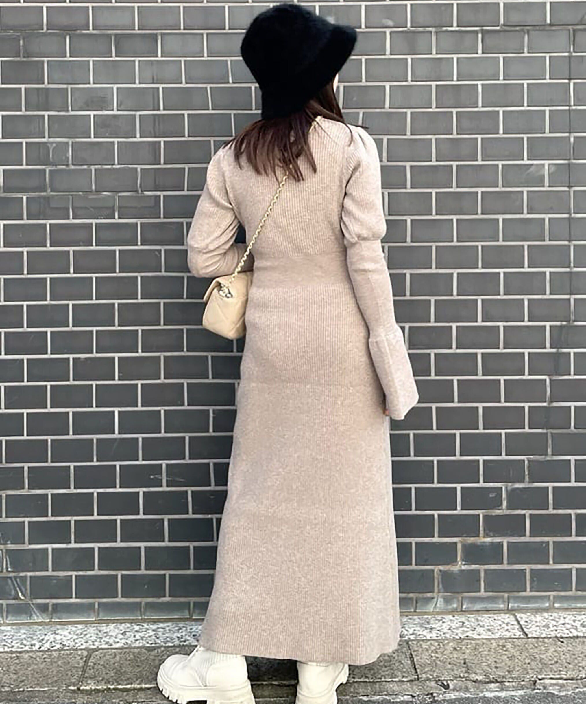  「パフスリーブリブニットワンピース」|ワンピース|