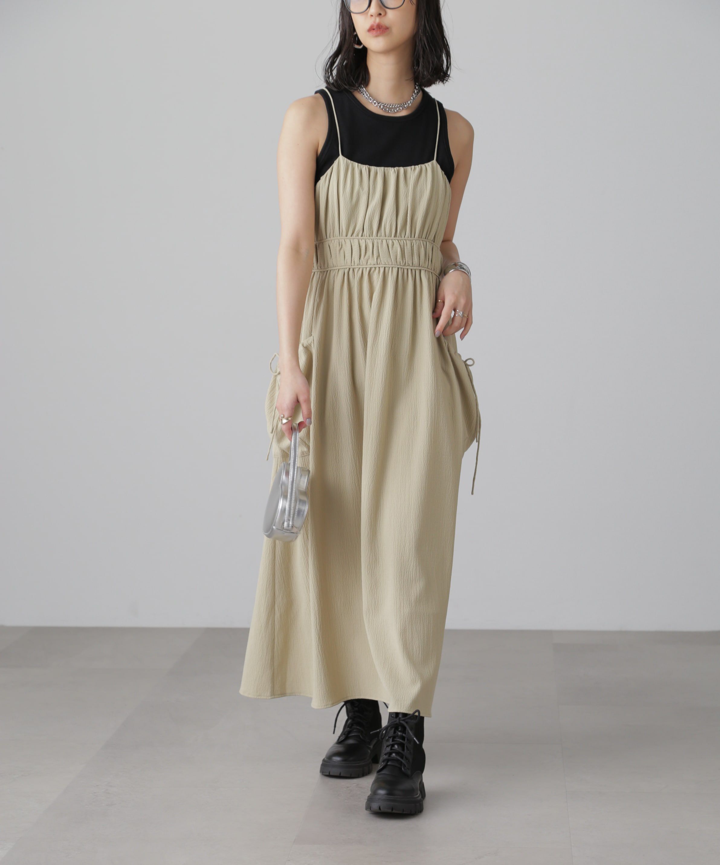  「サイドポケットキャミワンピース」|ワンピース|ライトグリー