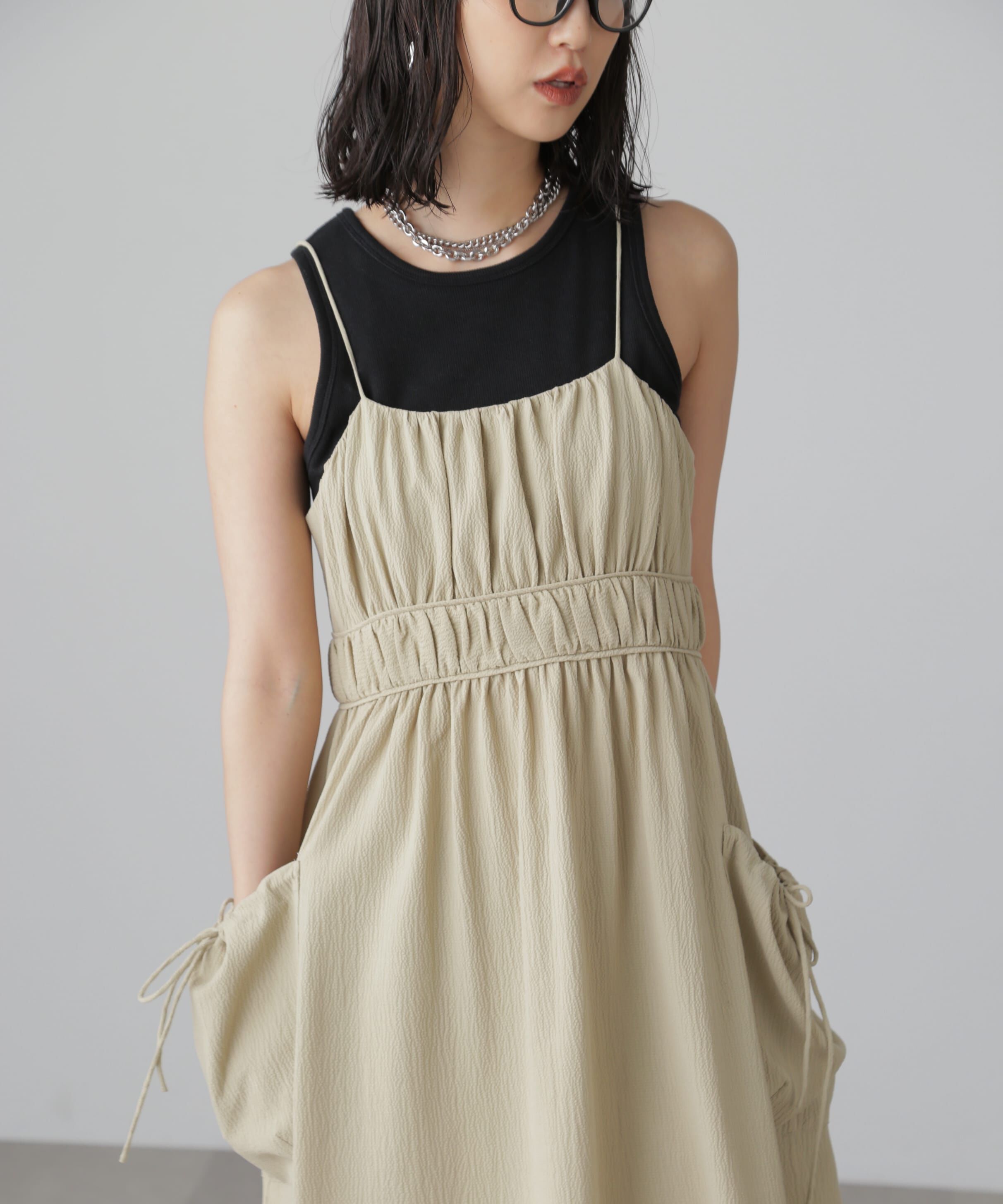  「サイドポケットキャミワンピース」|ワンピース|