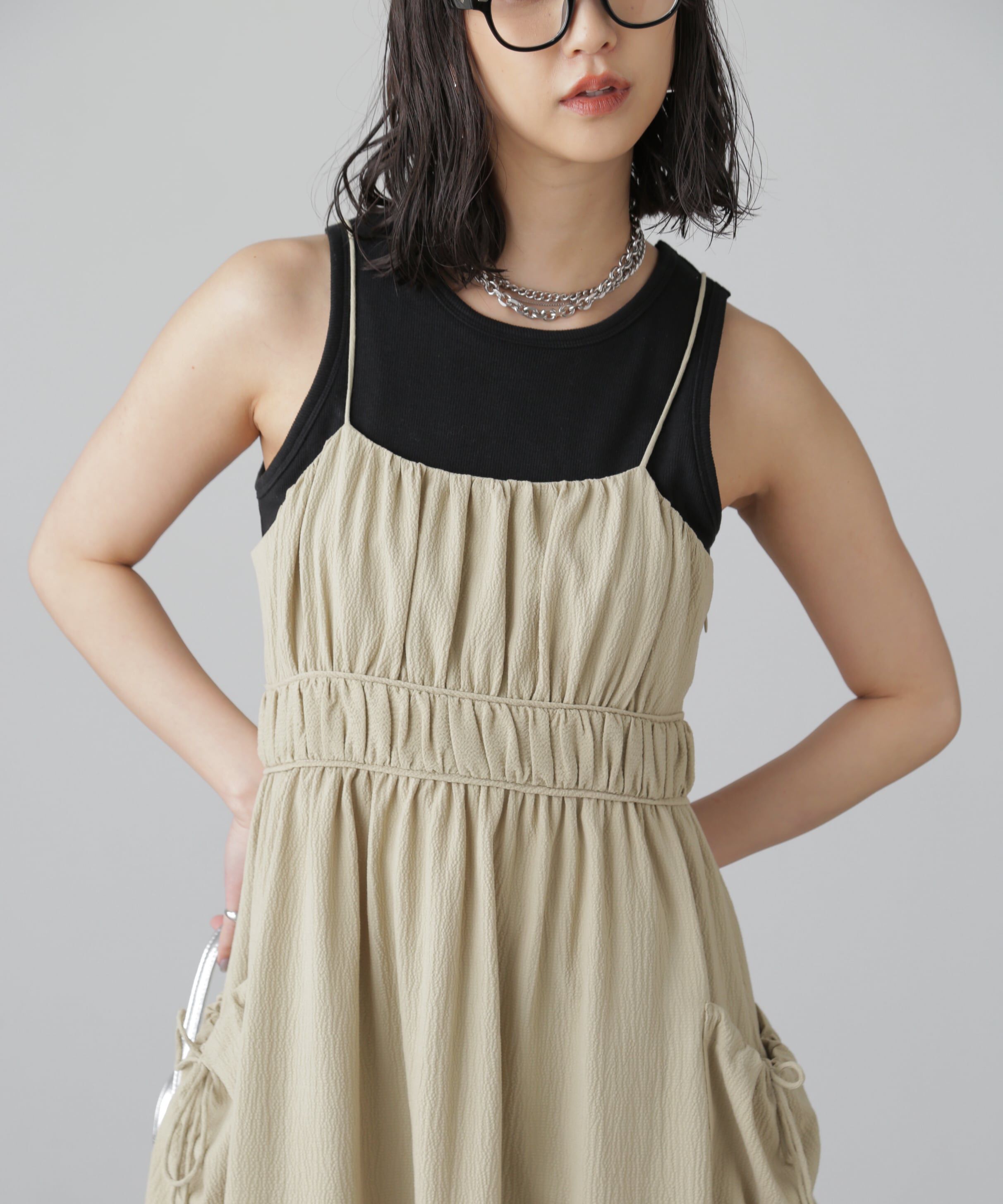  「サイドポケットキャミワンピース」|ワンピース|