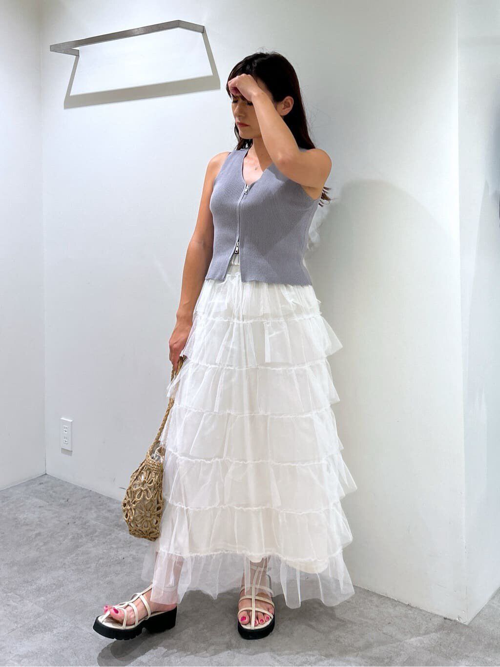  「フロントジップニットタンクトップ」|ニット・セーター|