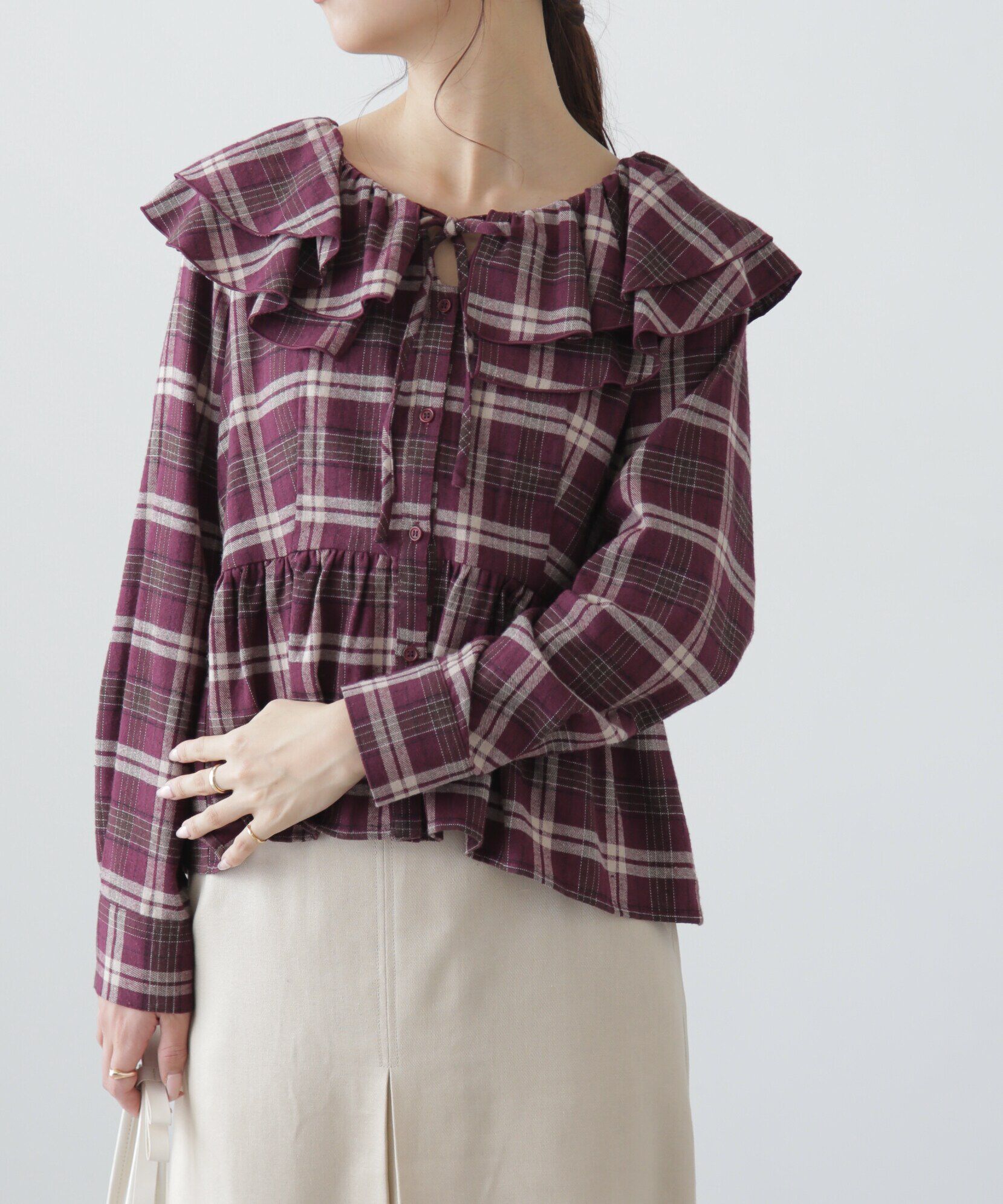  「フリル襟ペプラムシャツ」|シャツ・ブラウス|