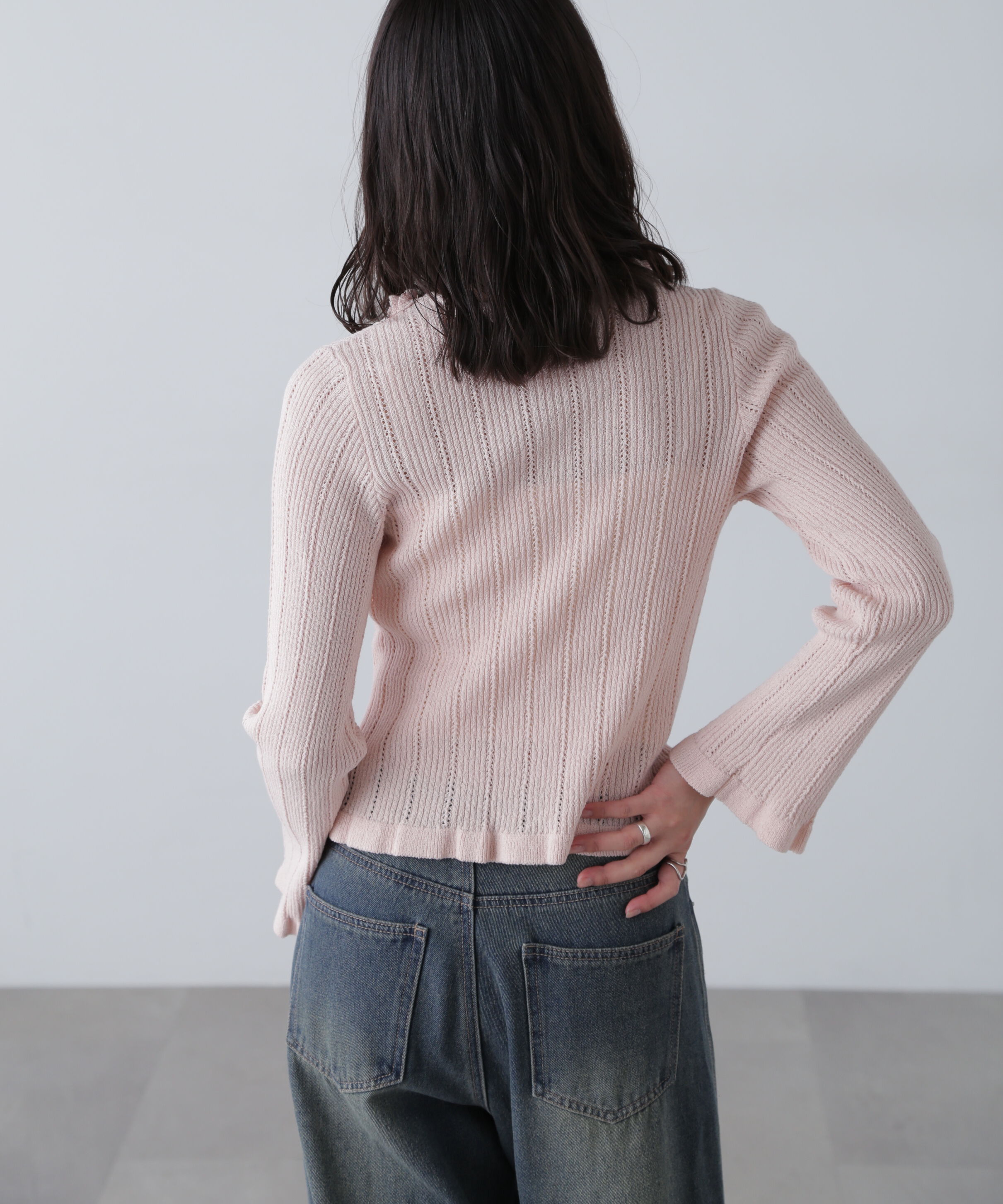  「フリルアイレットリブニットカーディガン」|ニット・セーター|