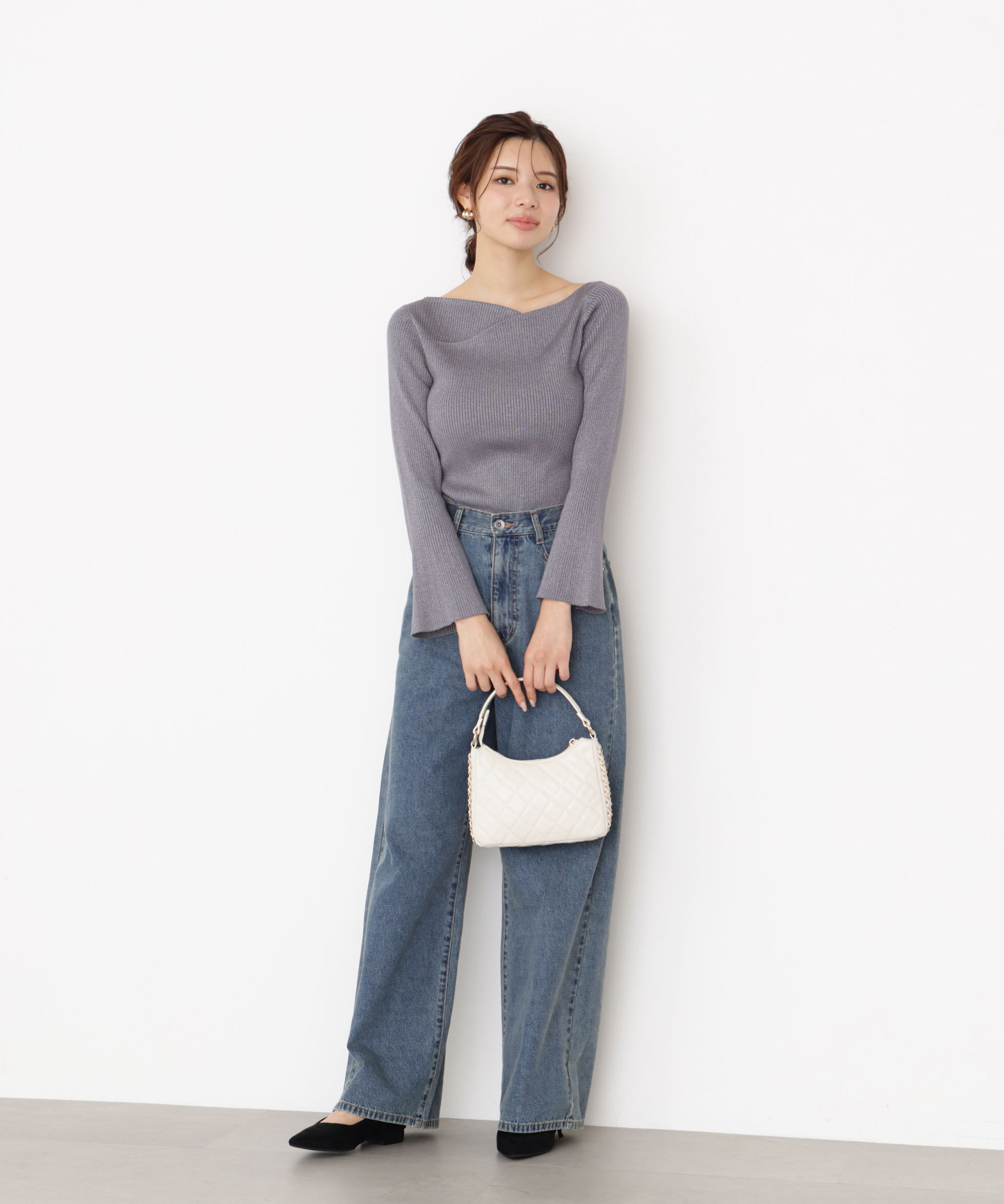 PROPORTION BODY DRESSING「＜ハンドウォッシャブル＞ニュアンスネックラメリブニット 25AW」|ニット・セーター|