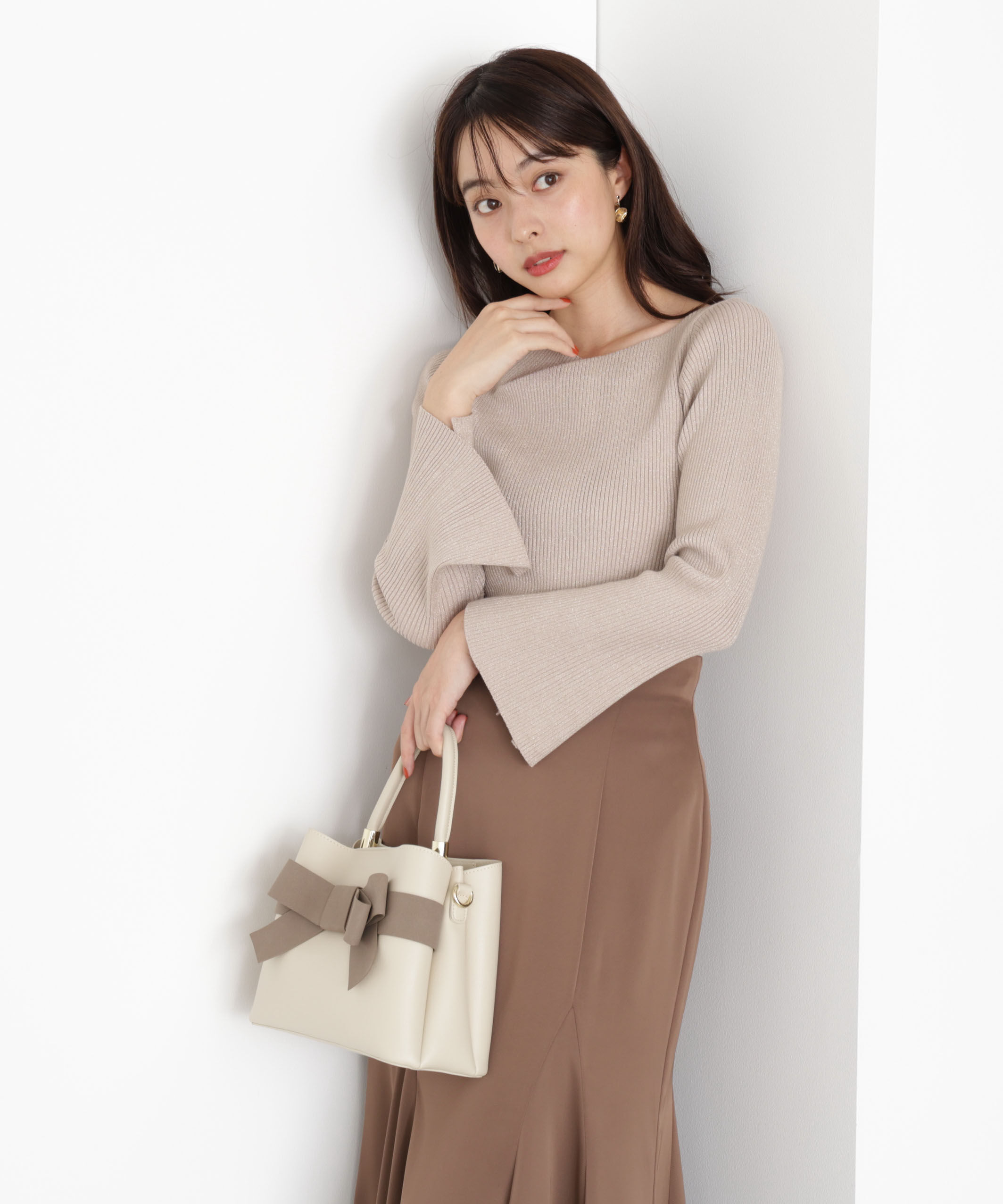 PROPORTION BODY DRESSING「＜ハンドウォッシャブル＞ニュアンスネックラメリブニット 25AW」|ニット・セーター|ベージュ