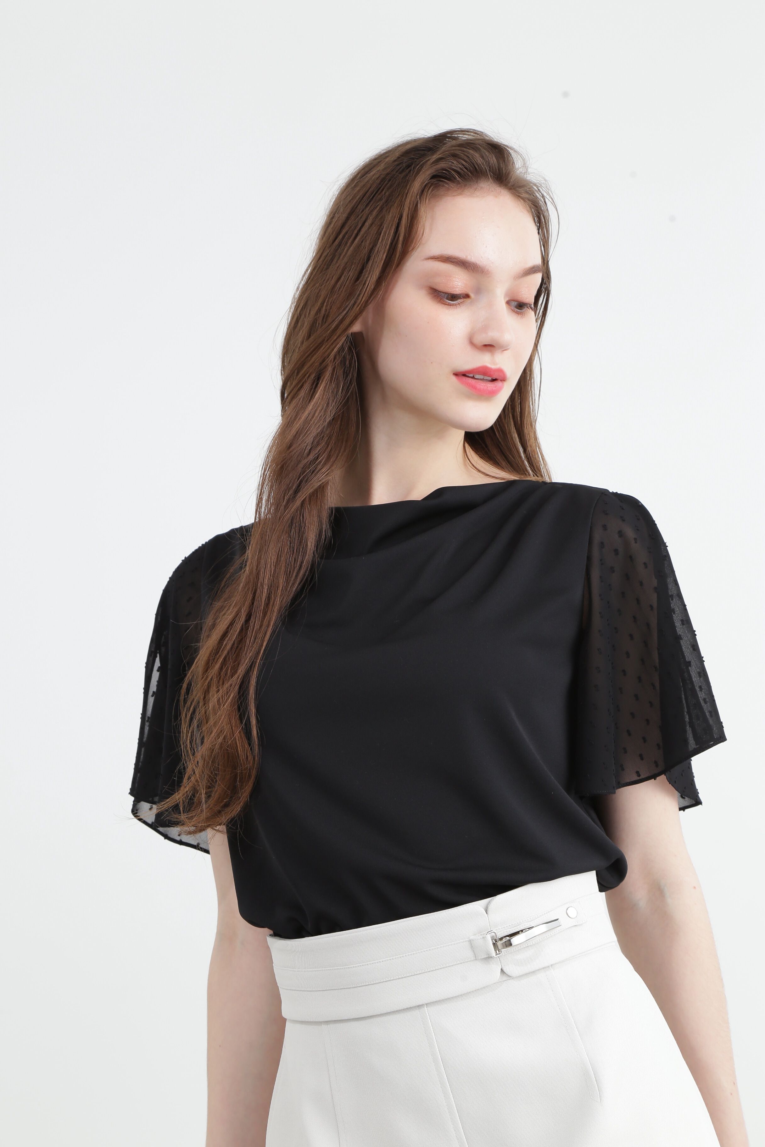  「◆スリットスリーブコンビカットソー」|Tシャツ・カットソー|