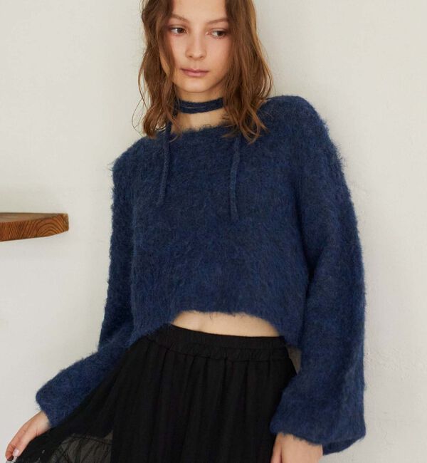 archives「バックシャンブラッシュショートニット」|ニット・セーター|NAVY