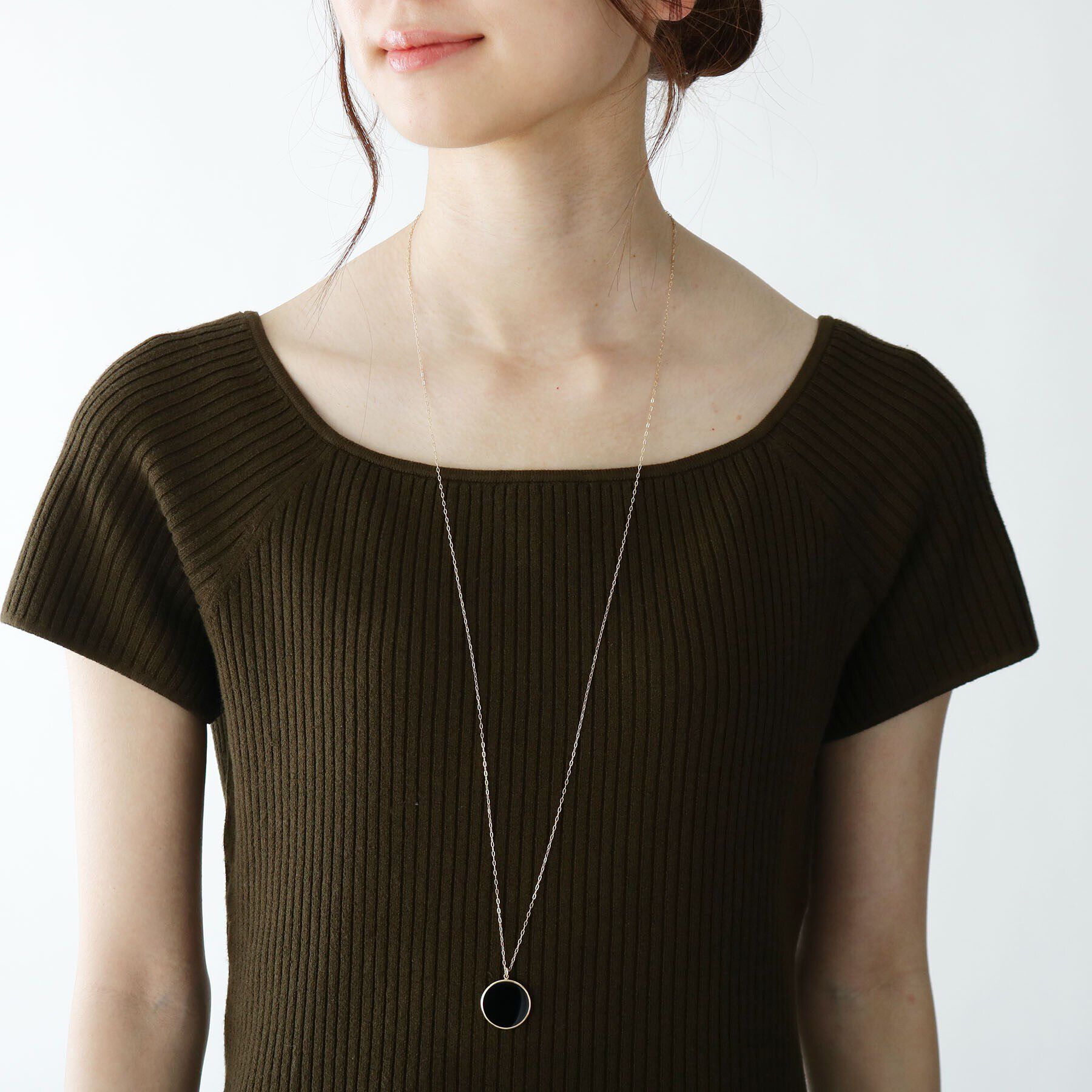 COCOSHNIK「K10カラーストーン（オニキス） めがね留め ネックレス大」|ネックレス|