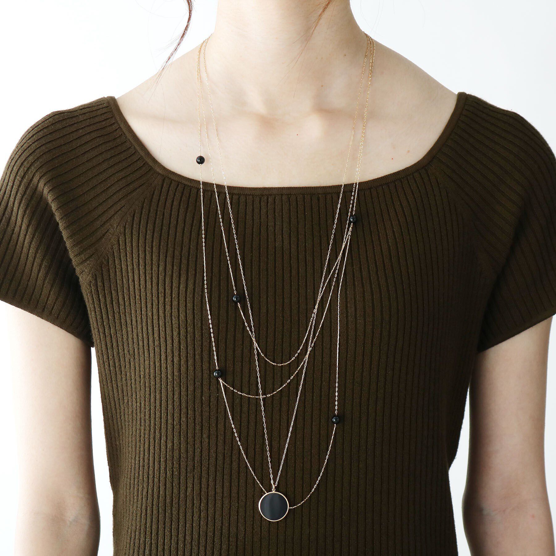 COCOSHNIK「K10カラーストーン（オニキス） めがね留め ネックレス大」|ネックレス|