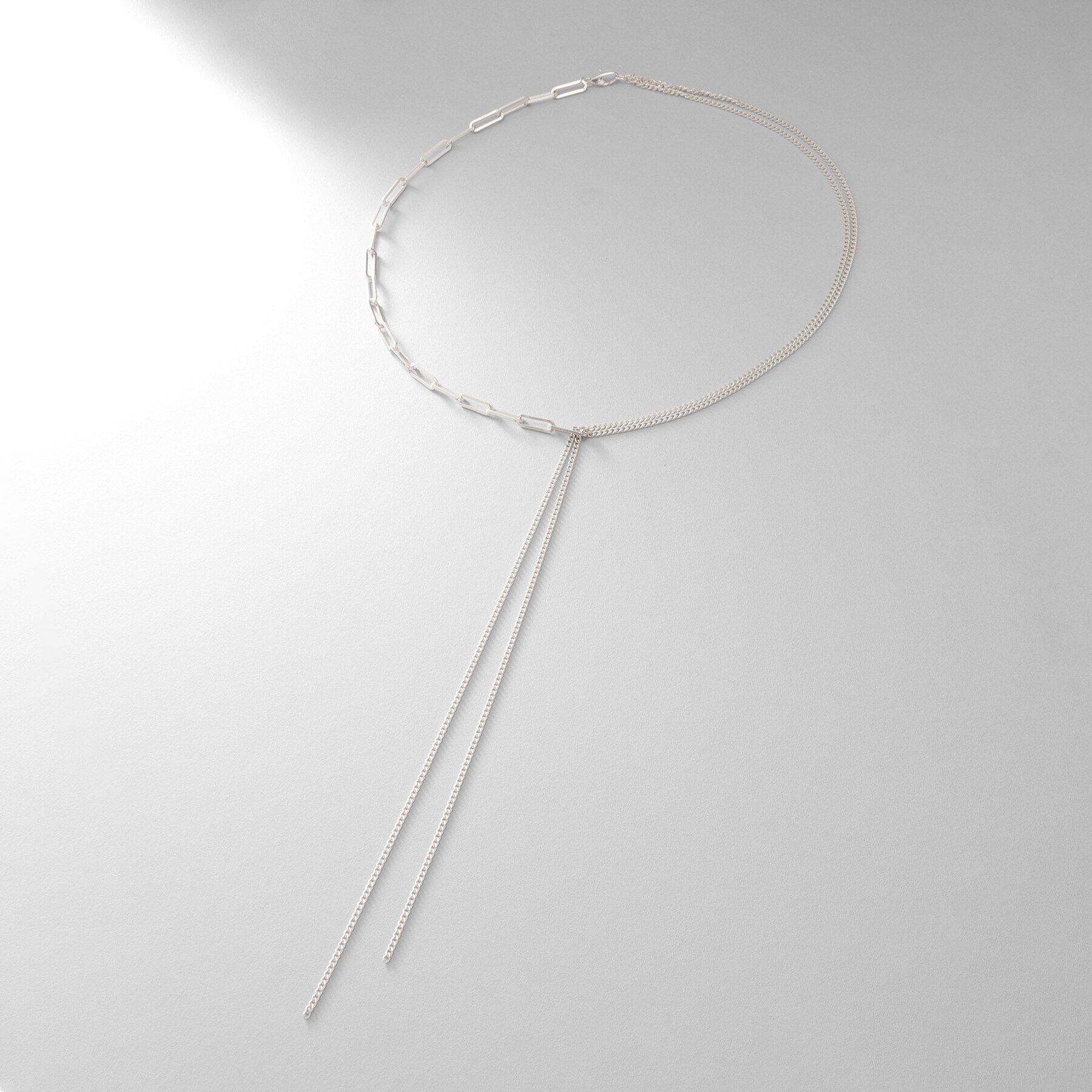 COCOSHNIK ONKITSCH「シルバー ミックスチェーン フラット カーブドレープY ネックレス」|ネックレス|