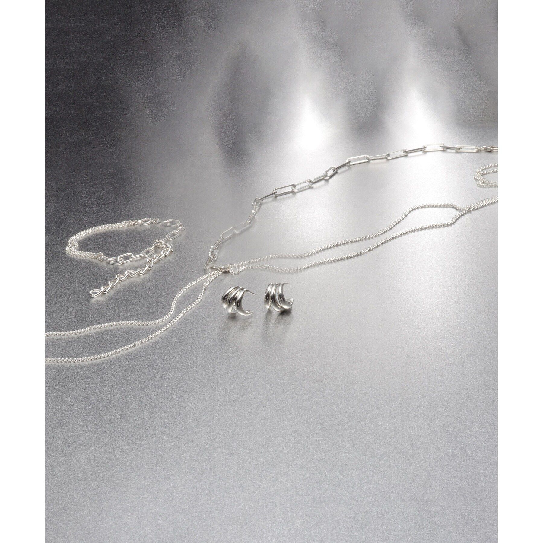 COCOSHNIK ONKITSCH「シルバー ミックスチェーン フラット カーブドレープY ネックレス」|ネックレス|