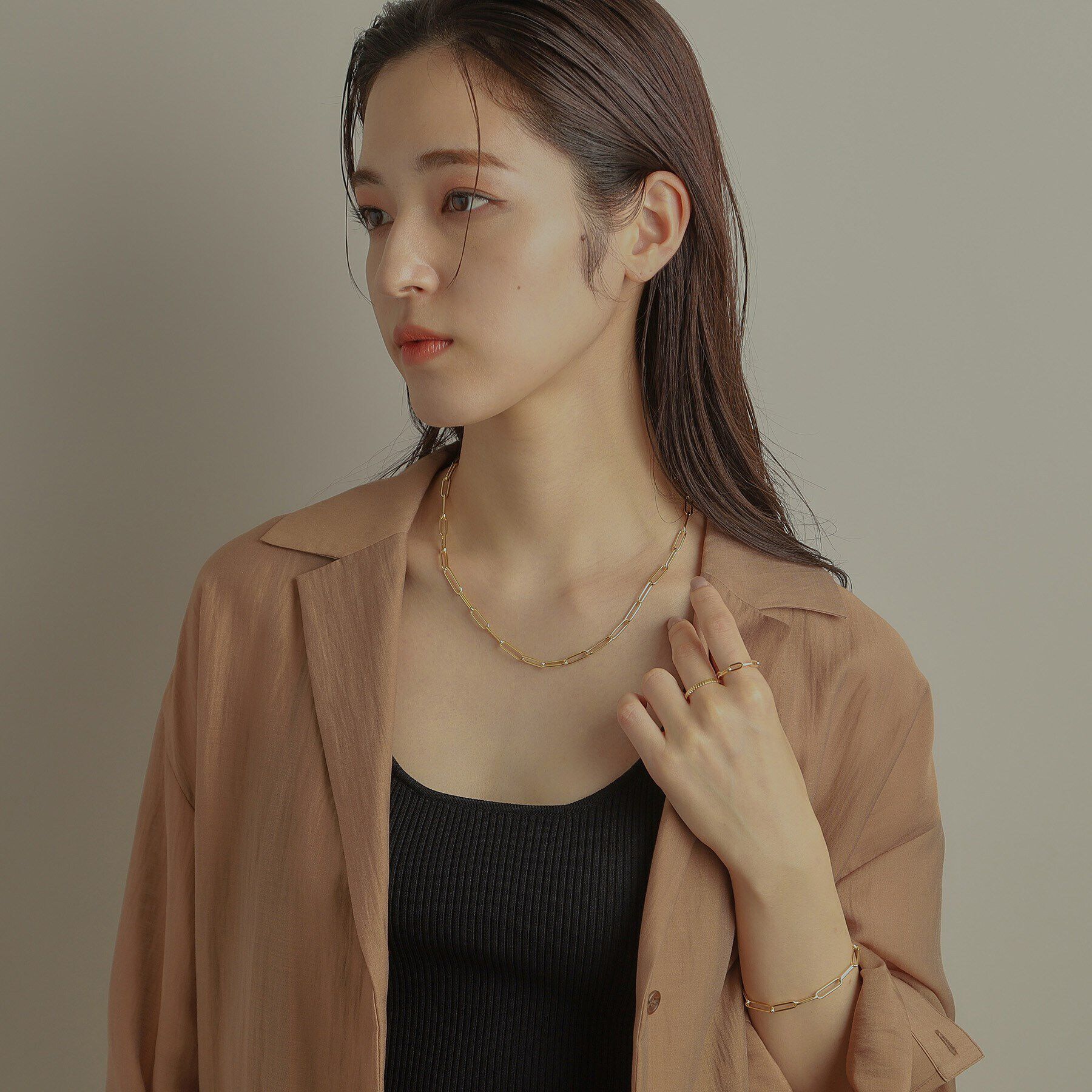 COCOSHNIK「K18中空プリムケーブルチェーン リングL」|リング|