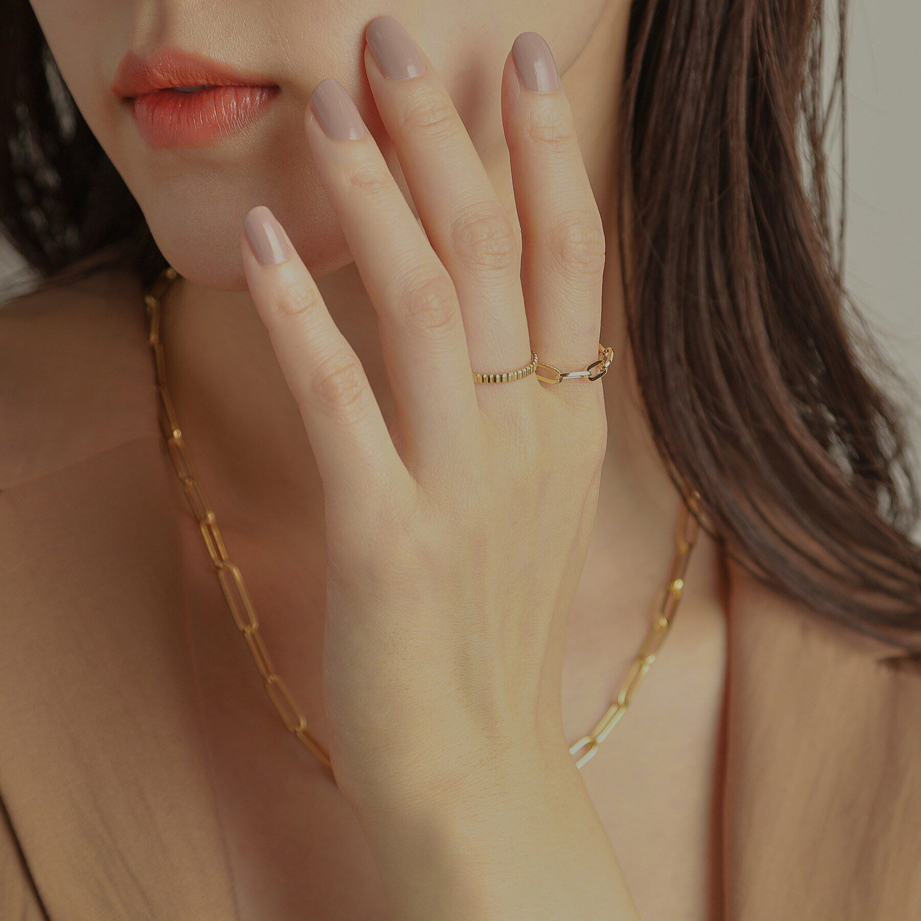 COCOSHNIK「K18中空プリムケーブルチェーン リングL」|リング|