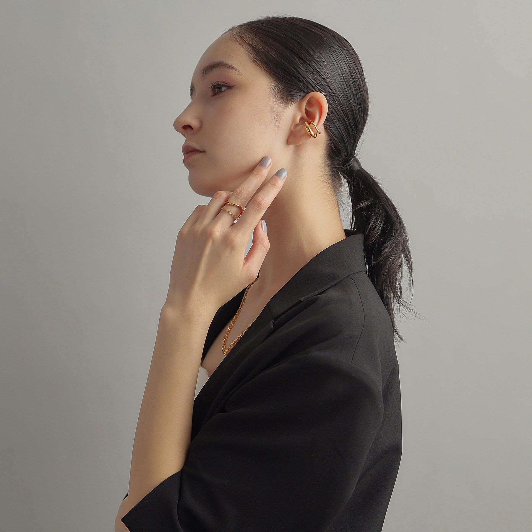 COCOSHNIK ONKITSCH「シルバー ダブルプランプ イヤーカフ GP」|イヤリング|