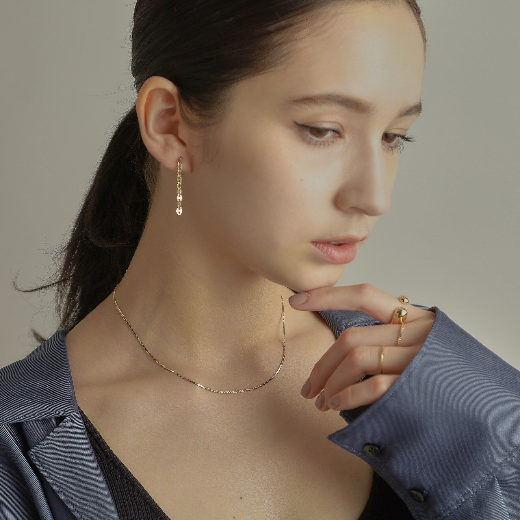 COCOSHNIK「K10ベネチアンフラットチェーン チョーカー」|ネックレス|