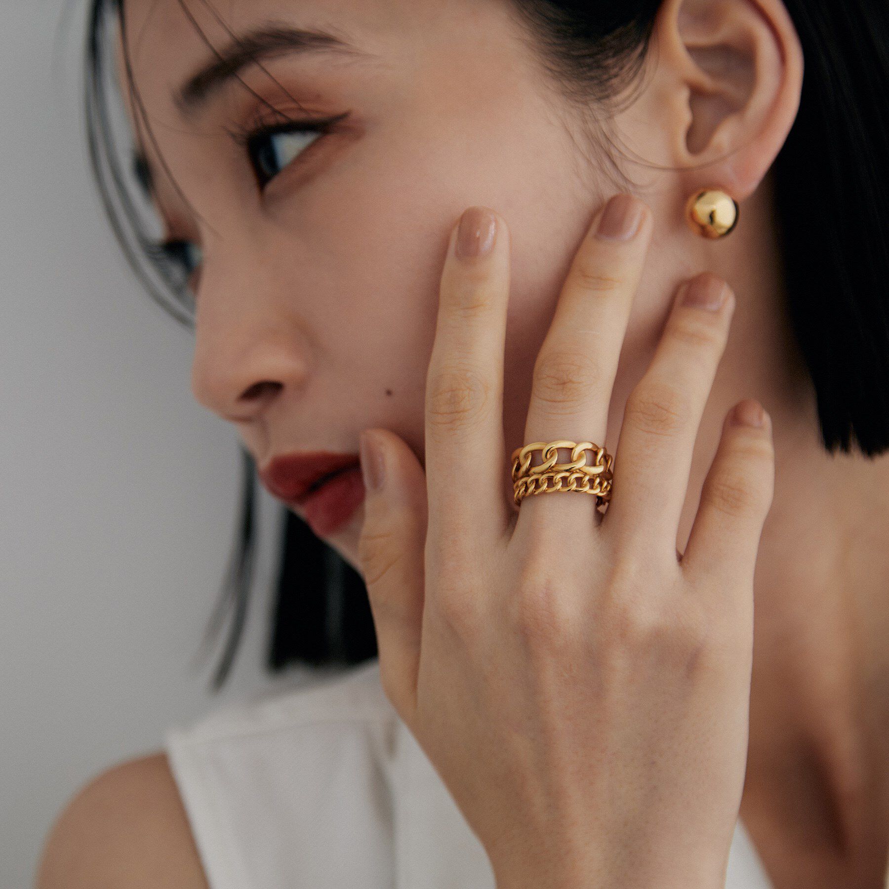 COCOSHNIK ONKITSCH「シルバー ダブルカーブチェーンモチーフリング GP」|リング|