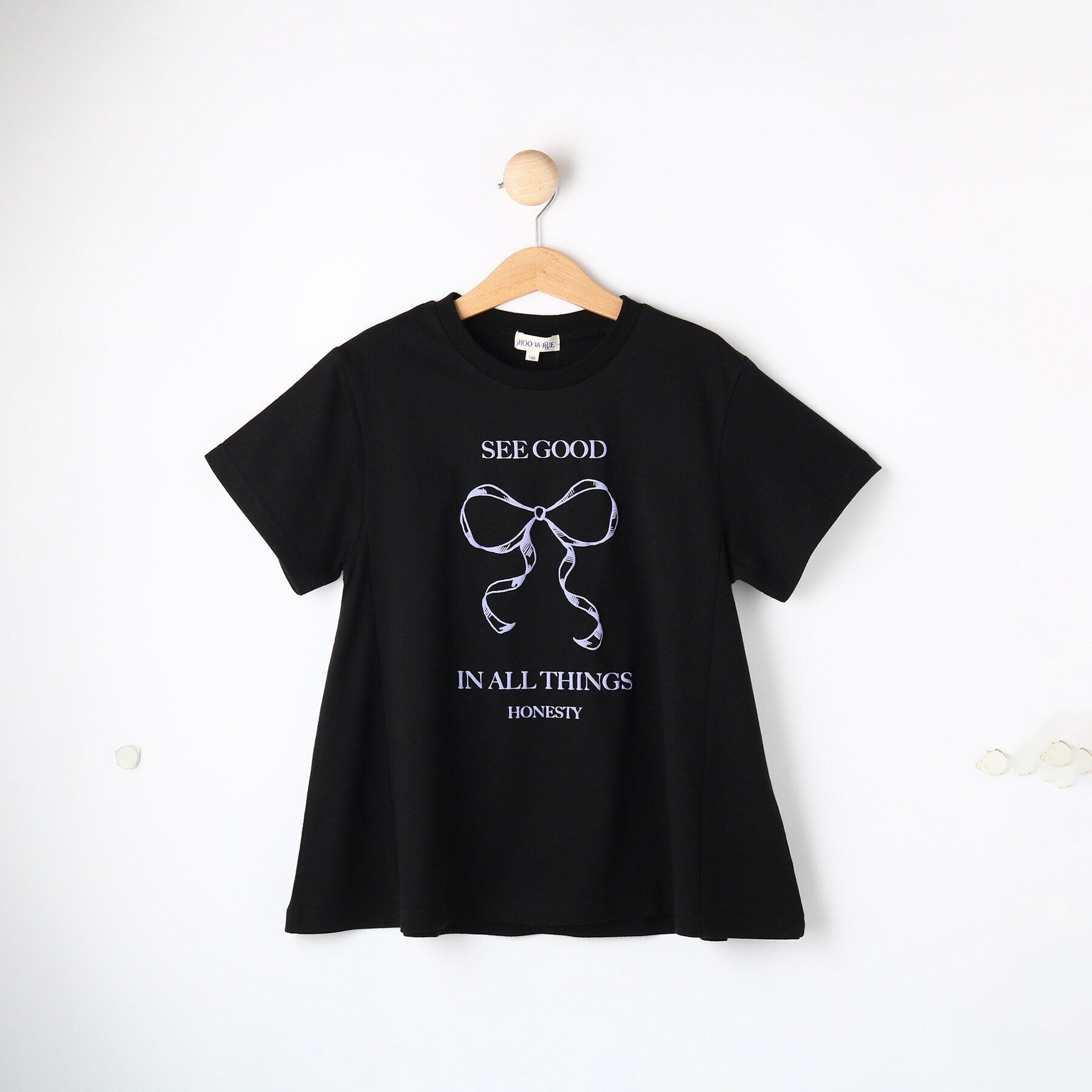 SHOO･LA･RUE「【130-150cm】プリントフレアTシャツ」|Tシャツ・カットソー|ブラック(019)