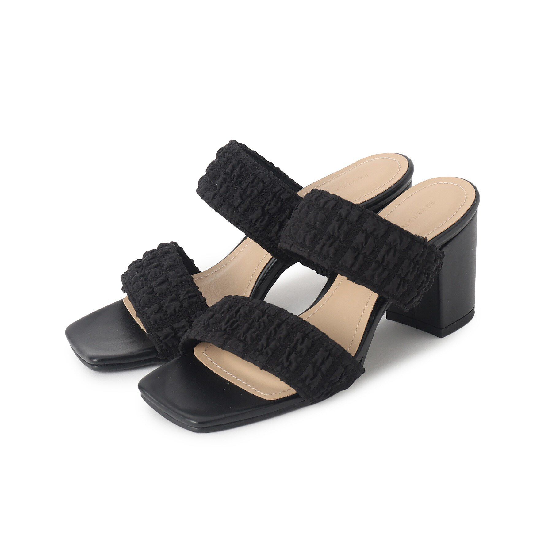 ESPERANZA「ダブルベルト太ヒールミュールサンダル 24SS」|サンダル|ﾌﾞﾗｯｸ(319)