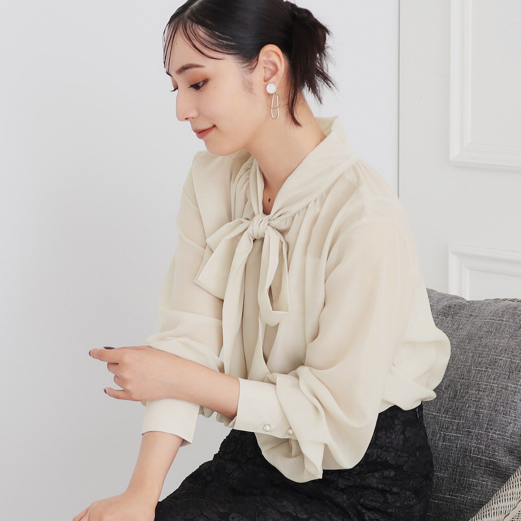SunaUna「【シアー／着回し】ボウタイブラウス」|シャツ・ブラウス|アイボリー(004)