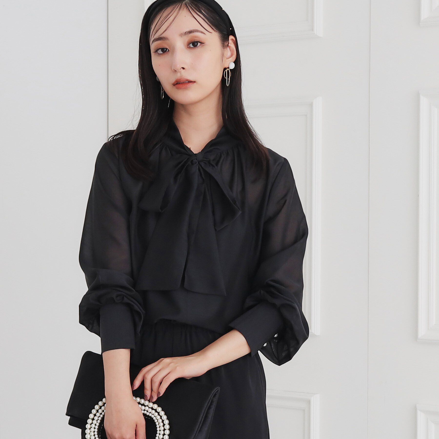 SunaUna「【シアー／着回し】ボウタイブラウス」|シャツ・ブラウス|ブラック(019)