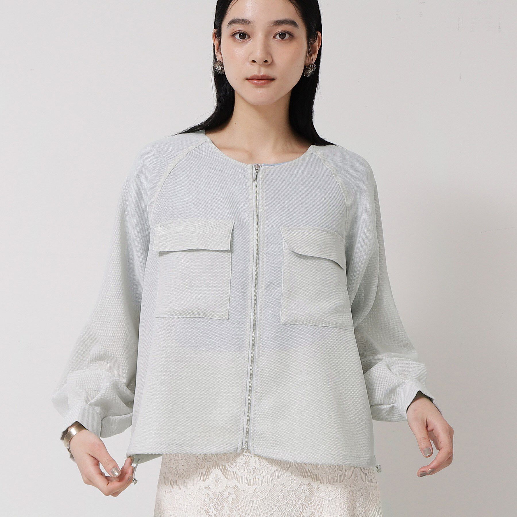 SunaUna「【メッシュ／パフスリーブ】ライトブルゾン」|ブルゾン・スタジャン|