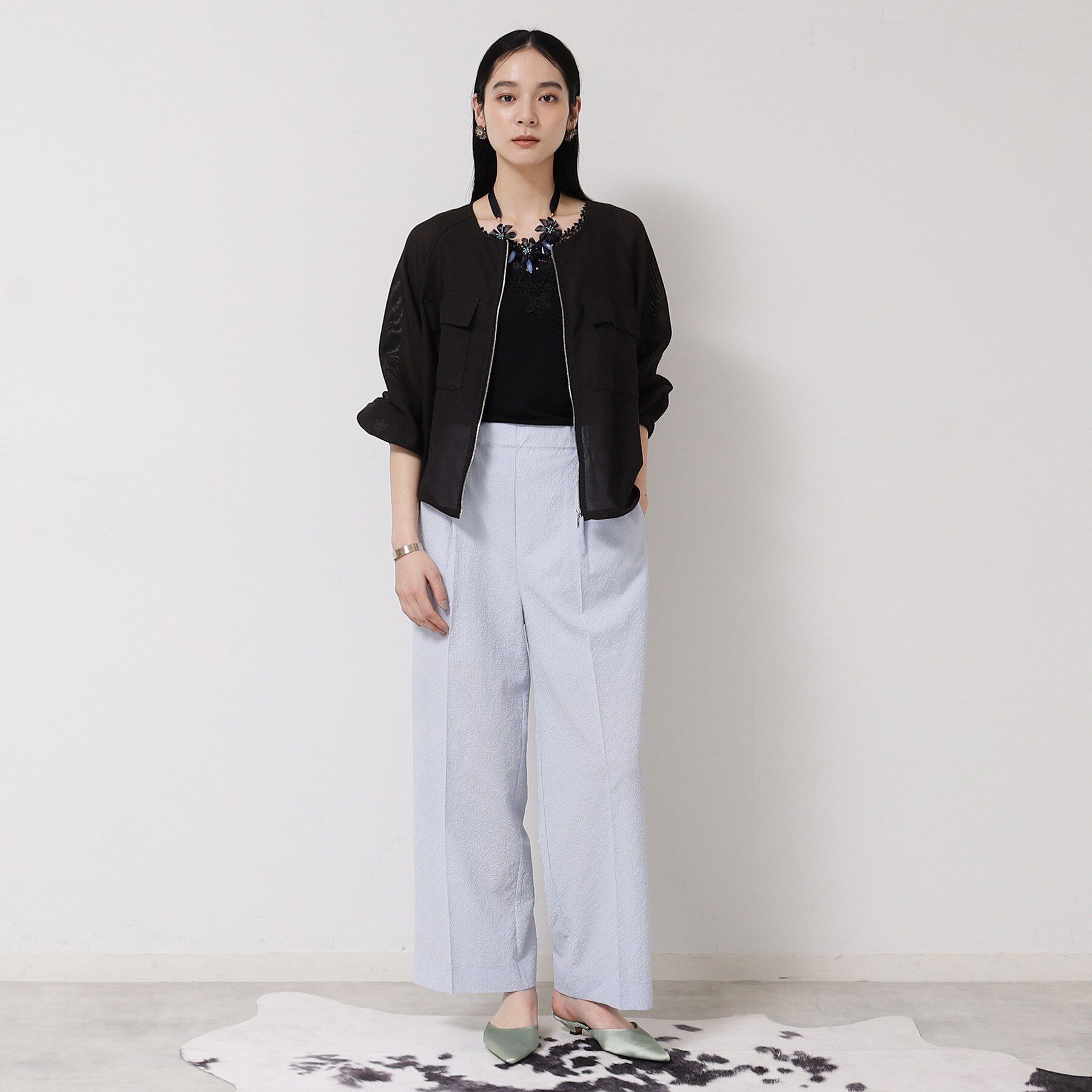 SunaUna「【メッシュ／パフスリーブ】ライトブルゾン」|ブルゾン・スタジャン|