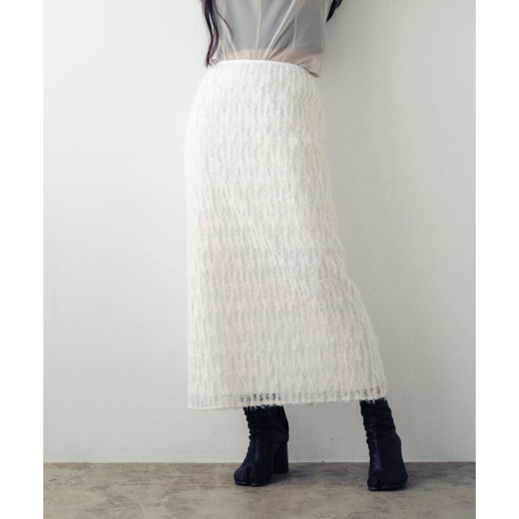 CODE A「feather long skirt」|スカート|ホワイト(001)