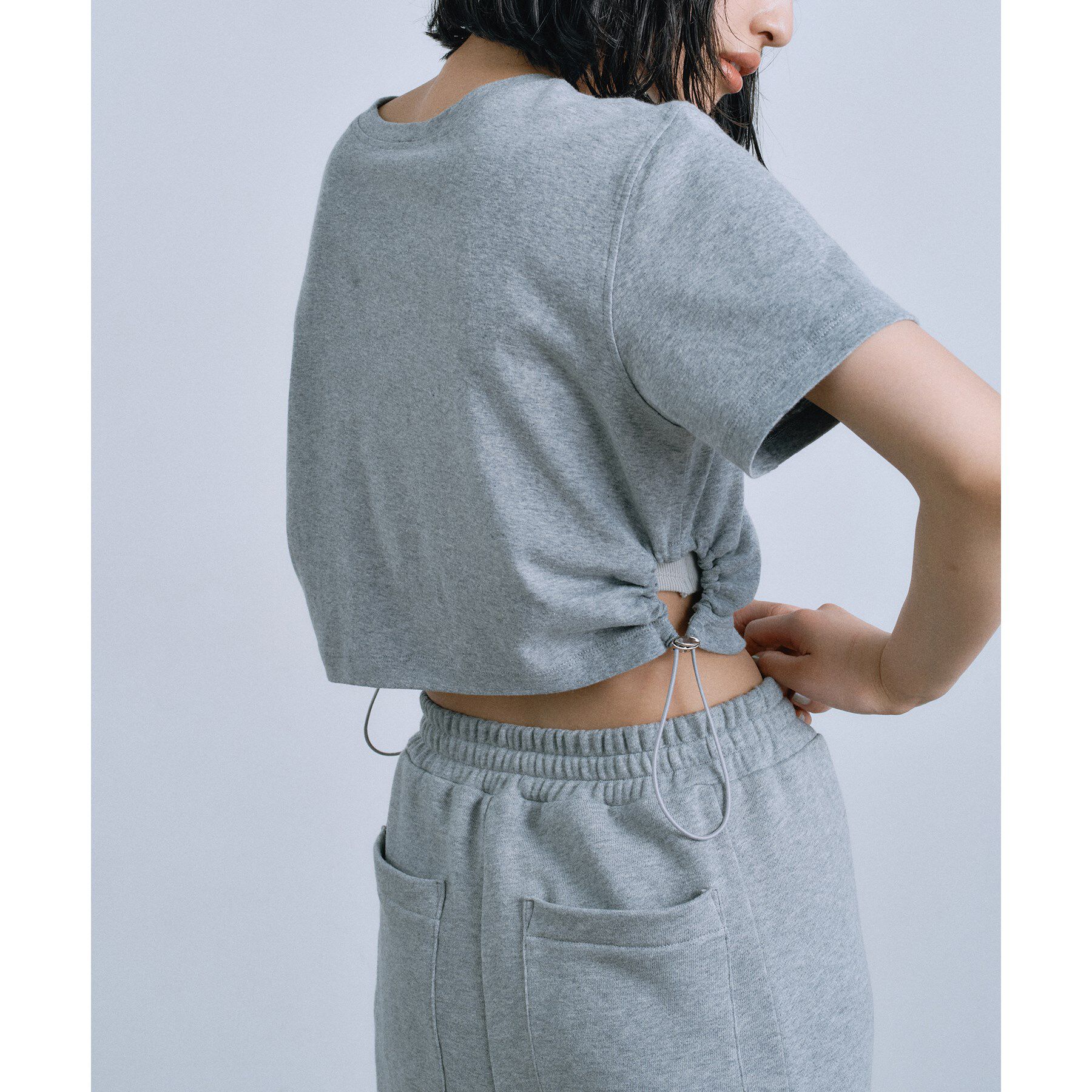 CODE A「drawstring crop tee」|Tシャツ・カットソー|ライトグレー(011