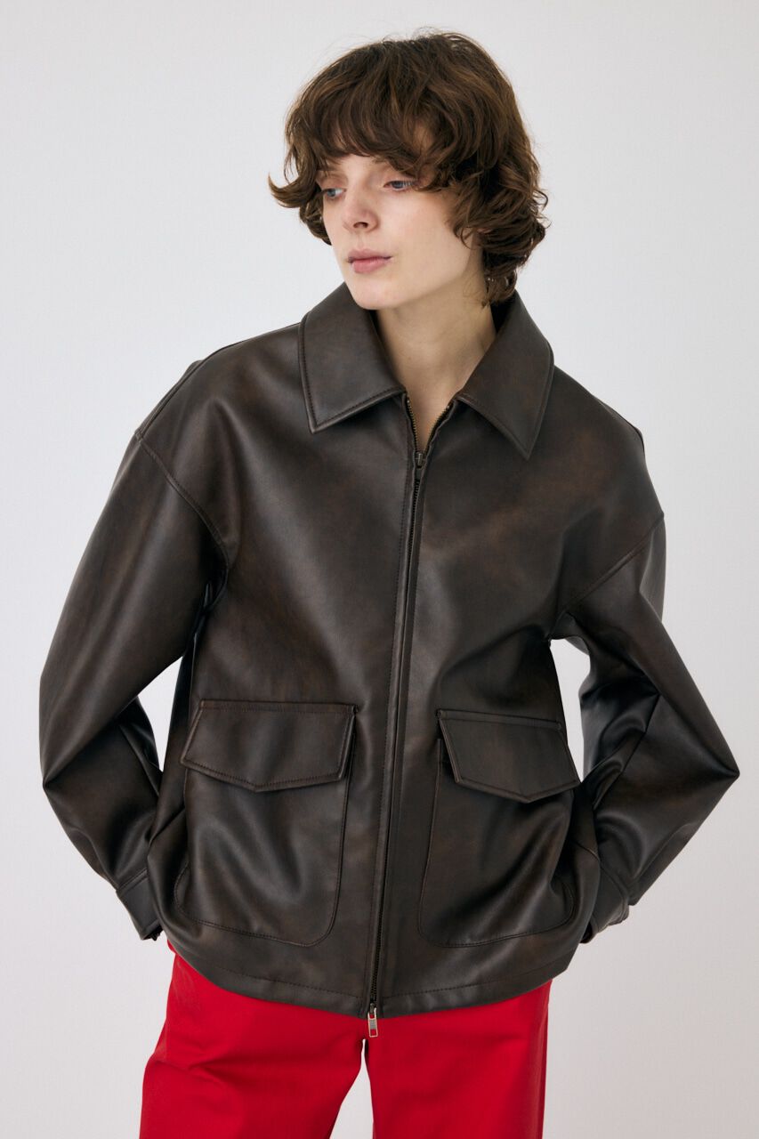 MOUSSY「FAUX LEATHER OVER ジャケット」|ブルゾン・スタジャン|